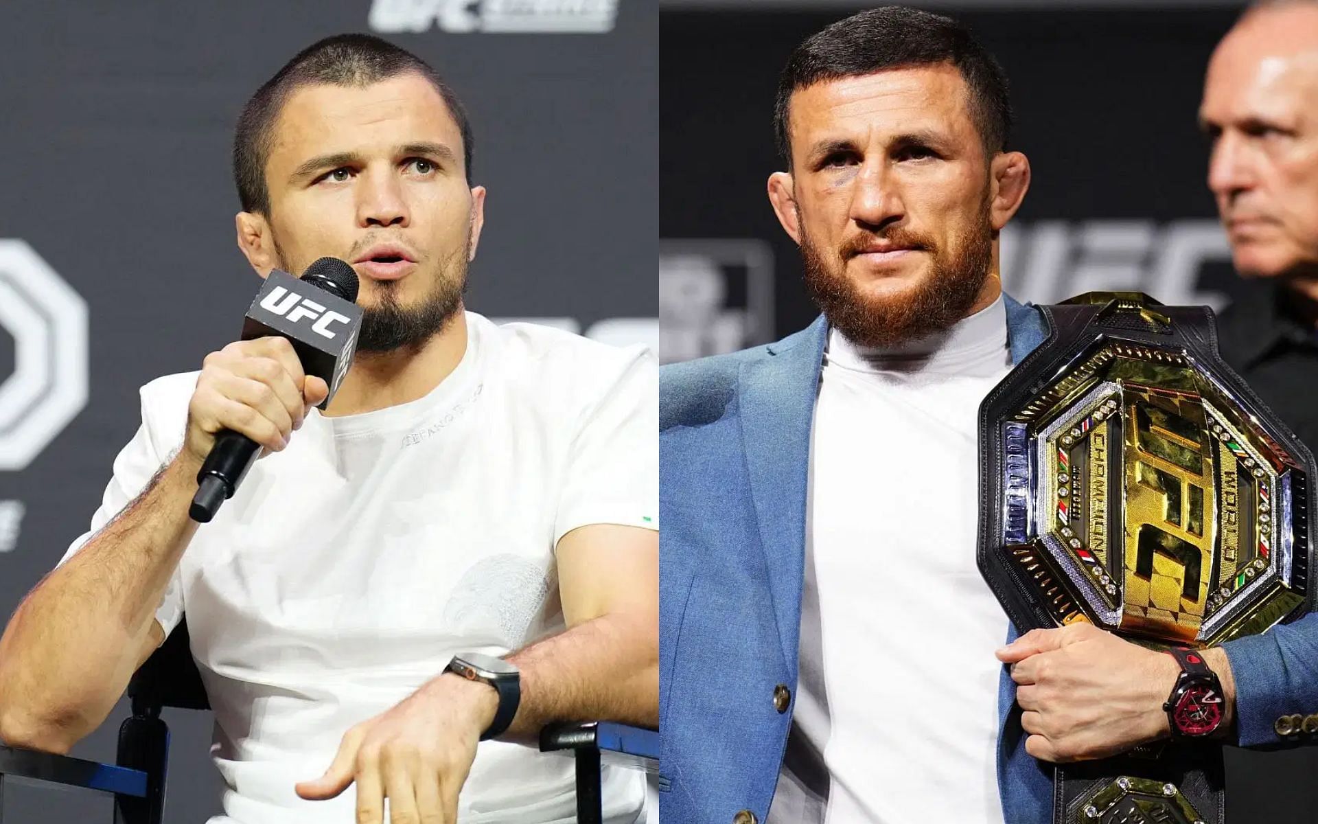 Umar Nurmagomedov (left) shares composed response to Merab Dvalishvili (right) threatening to slap him at UFC 311 [Images courtesy: Getty Images]