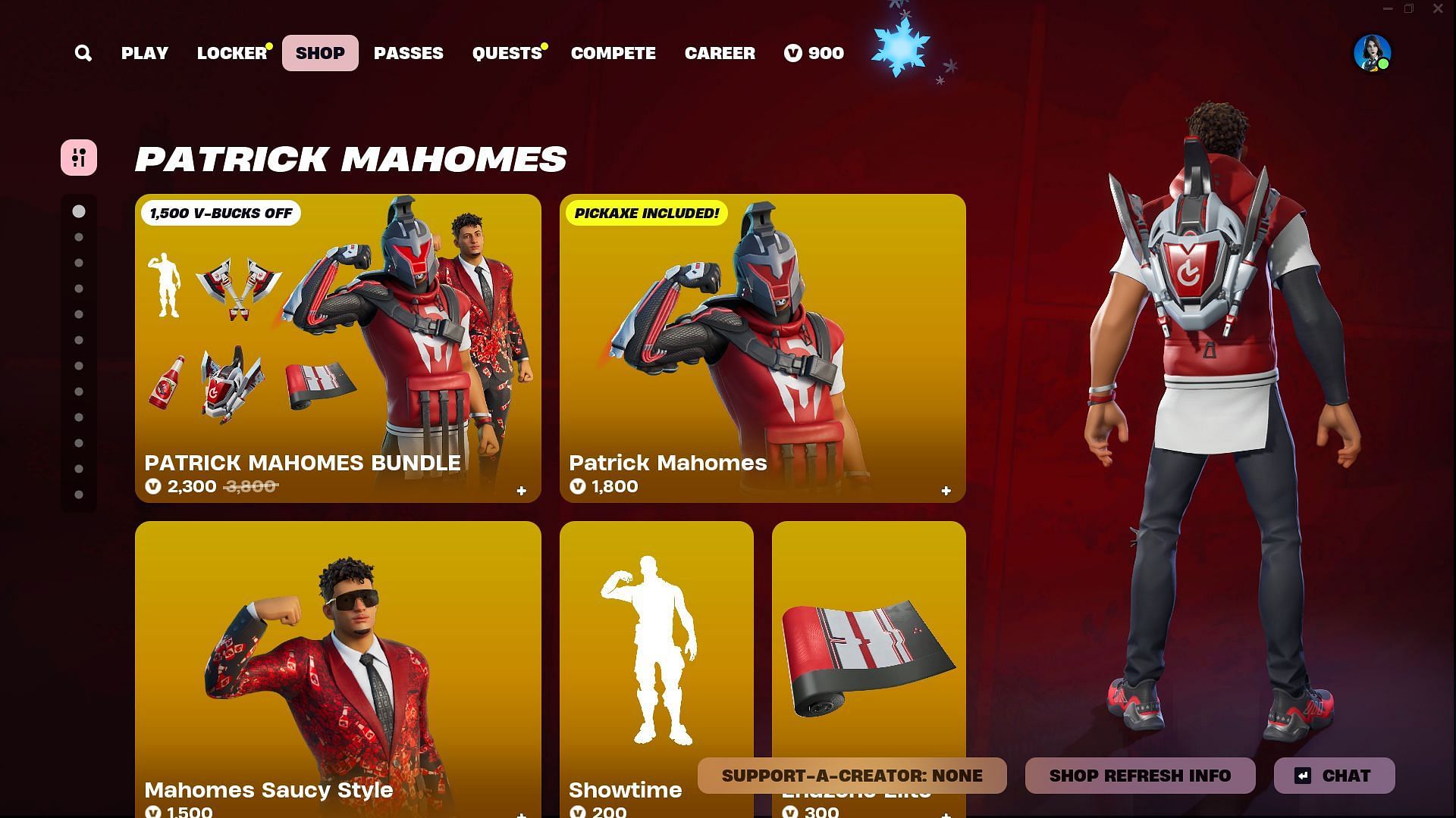 Patrick Mahomes skin in Fortnite comes along with additional cosmetic items (Image via Epic Games)