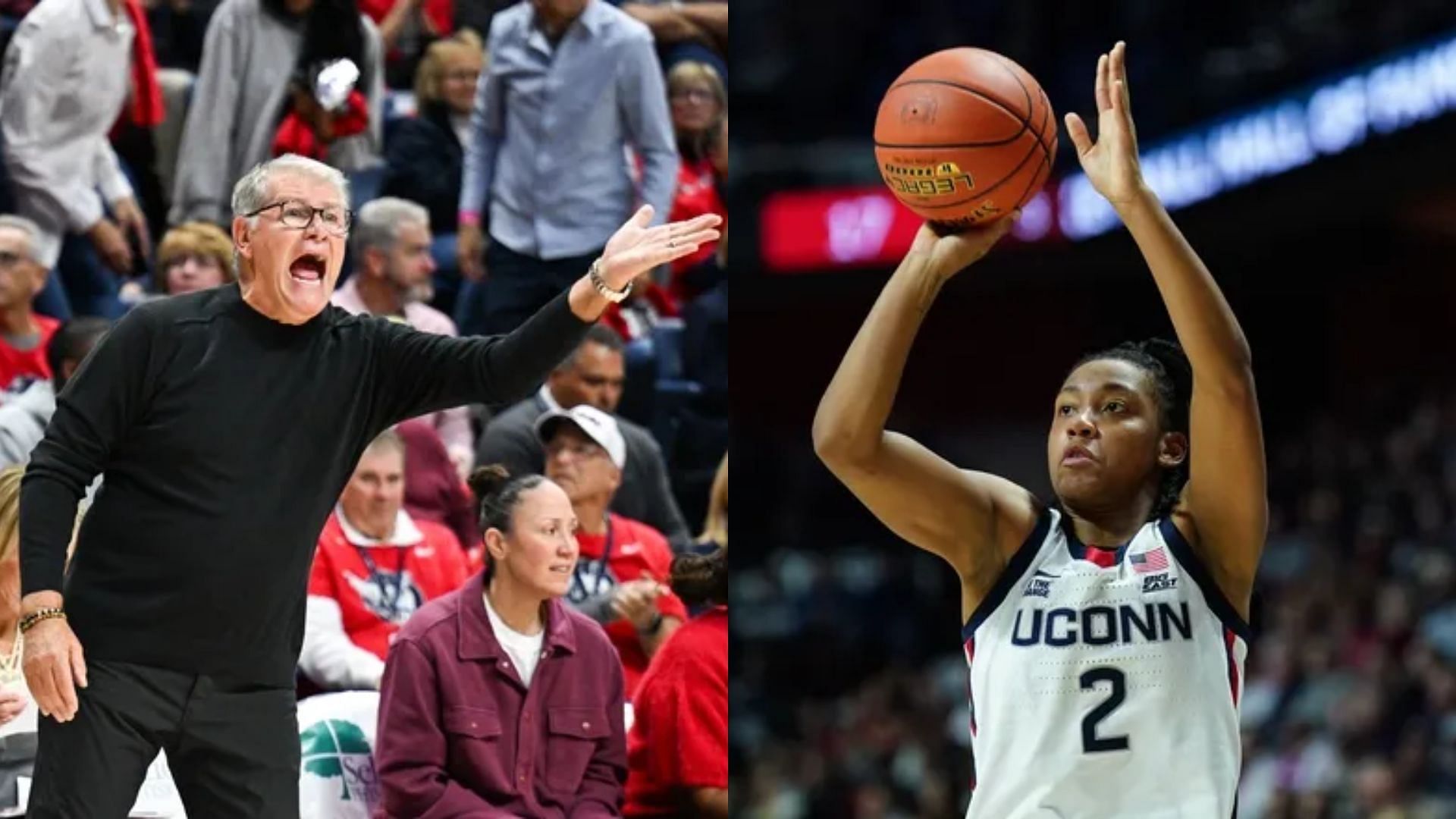 UConn coach Geno Auriemma (left) and guard KK Arnold (right) (Image Source: IMAGN)