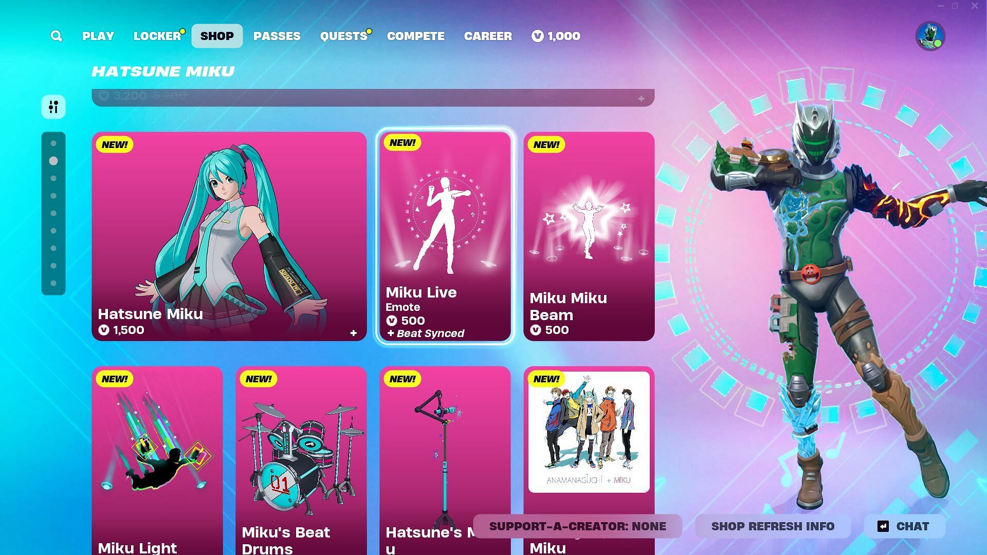 There are many Emotes that are part of the Hatsune Miku collaboration (Image Via Epic Games)