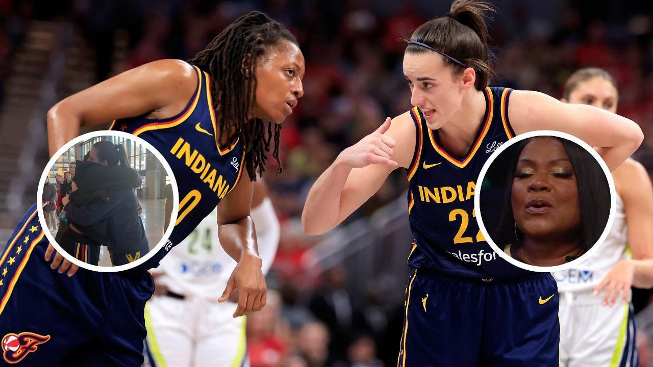 WNBA reporter takes cheeky dig at Sheryl Swoops as Caitlin Clark, Kelsey Mitchell embrace (Image Sources: Getty, Fever X, Gil