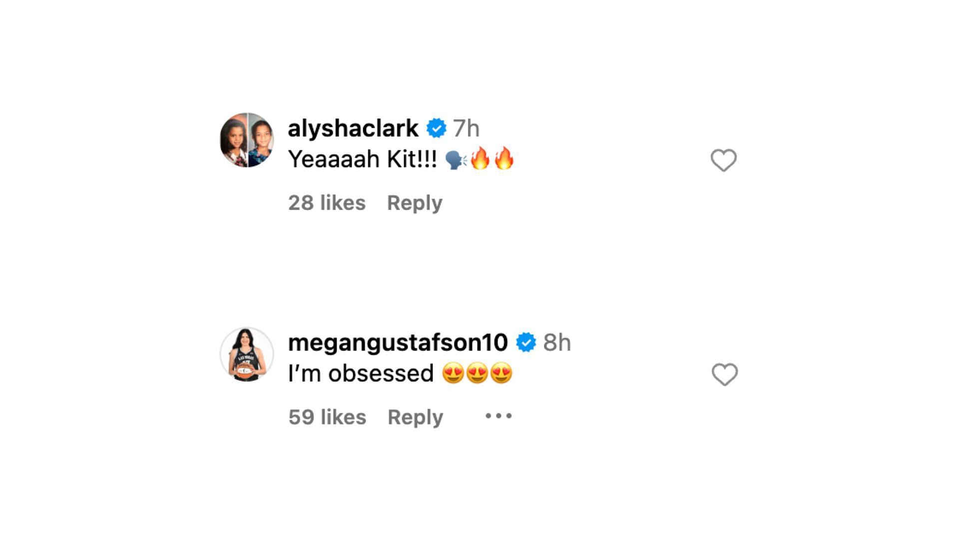 Alysha Clark and Megan Gustafson comment on Elizabeth Kitley&#039;s IG post: Photo Credits: Instagram/@elizabethkitley