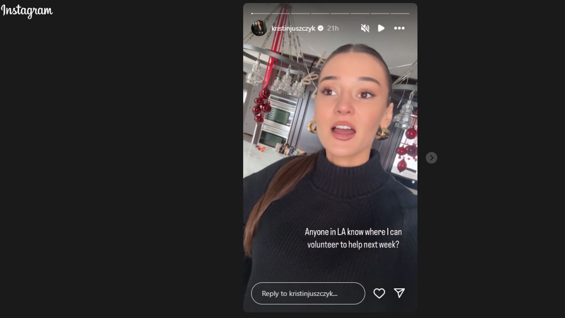 Juszczyk shared her intent to volunteer in a post on her Instagram Story. (Photo via Kristin Juszczyk IG)