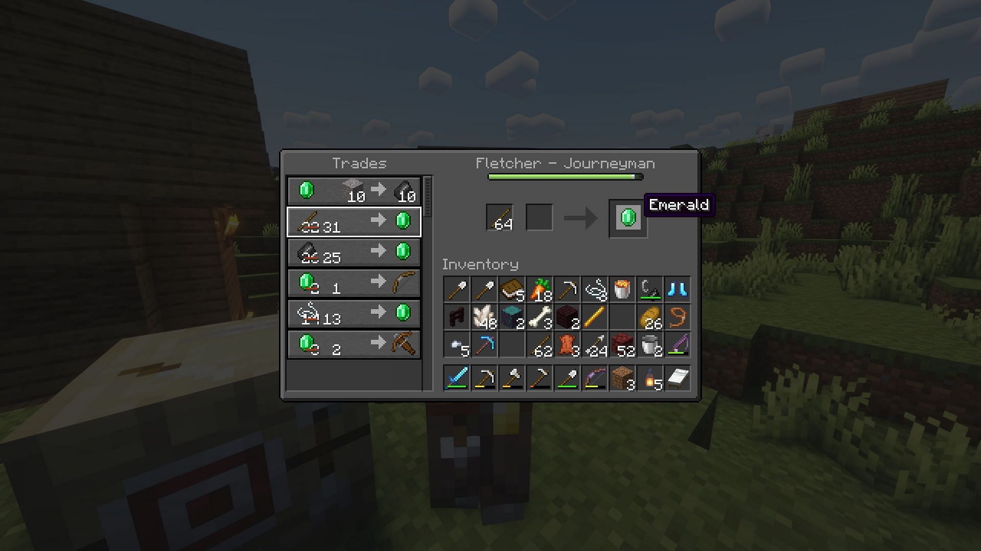 Fletchers will buy sticks for emeralds (Image via Mojang Studios)