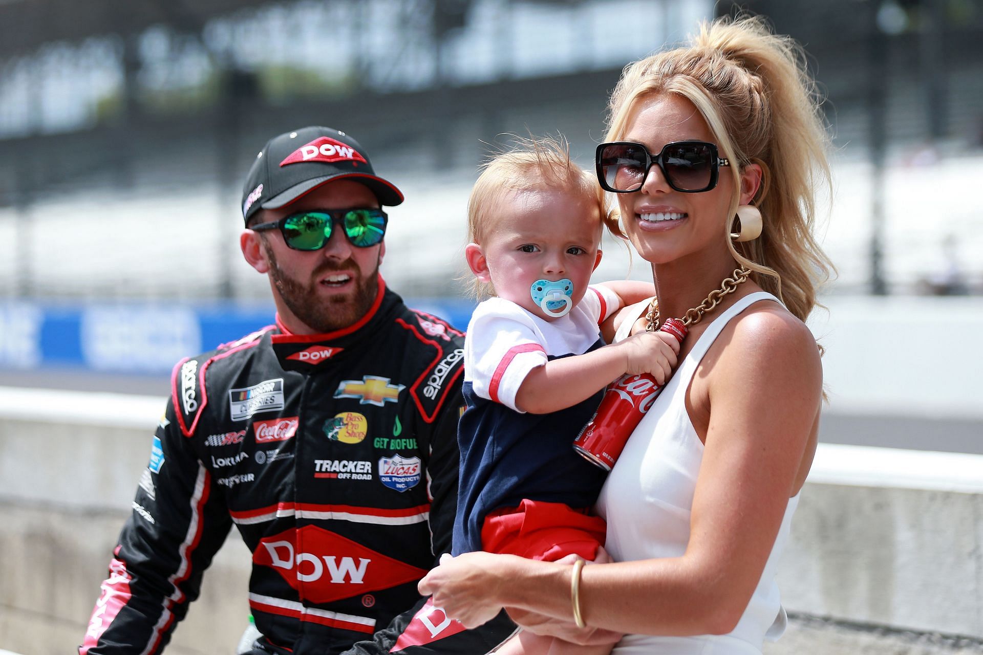 Austin Dillon, driver of the #3 Dow MobilityScience Chevrolet, spends time with his wife, Whitney Ward and child, Ace R.C - Source: Getty