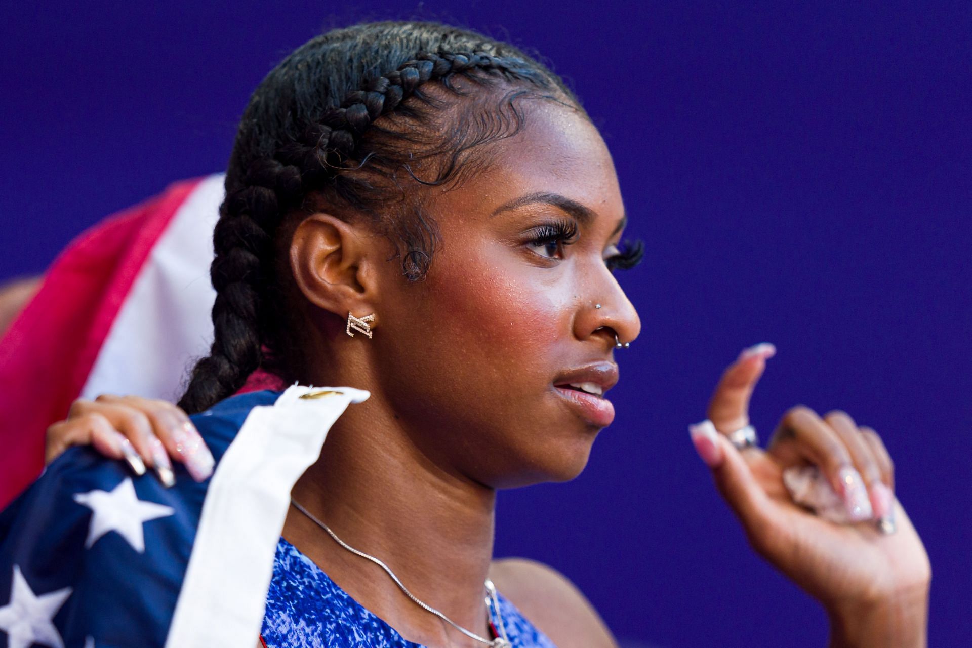 Masai Russell at the Athletics - Olympic Games Paris 2024: Day 15 - Source: Getty