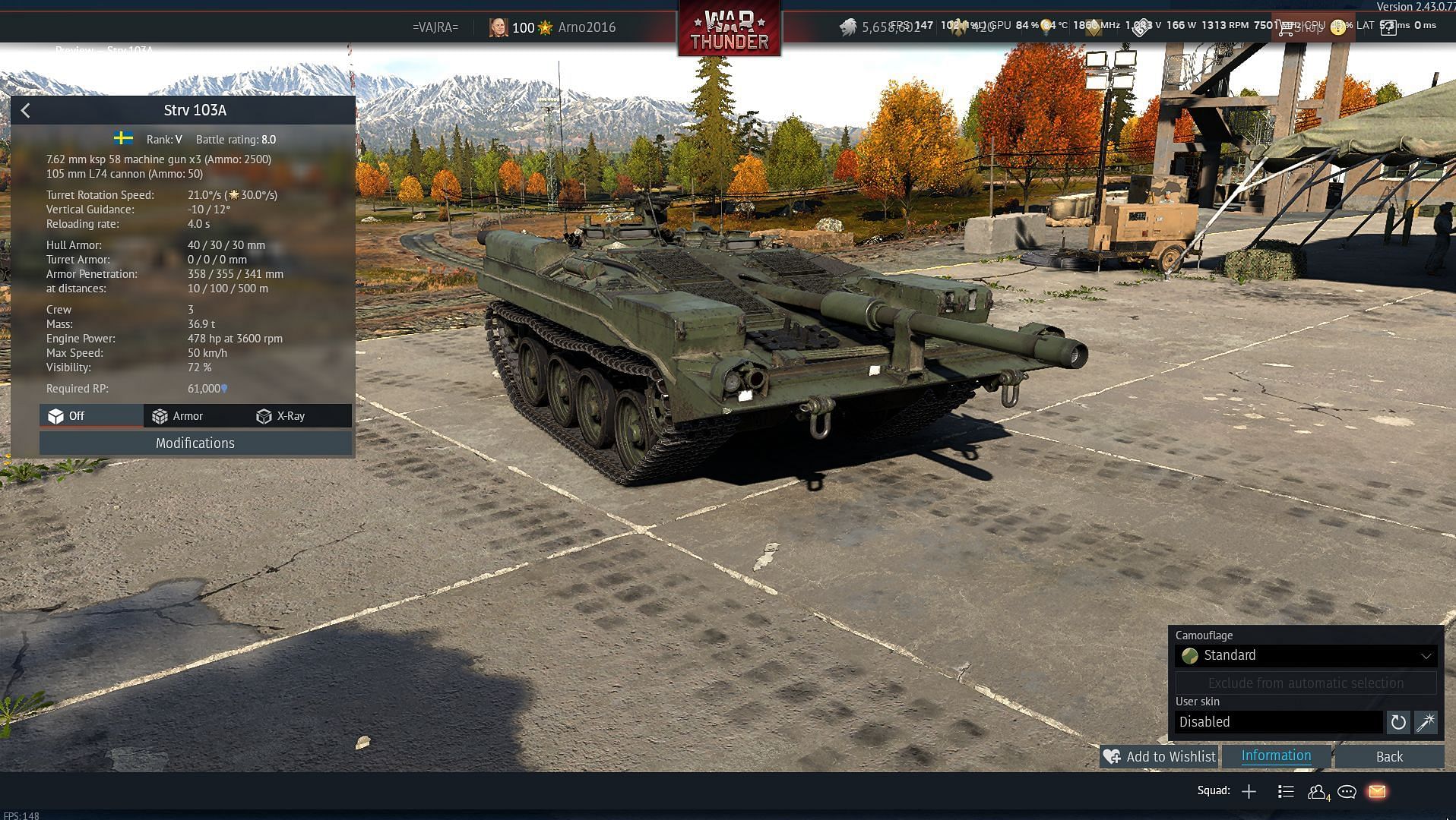 There are three variants of the Strv 103 in War Thunder (Image via Gaijin Entertainment)