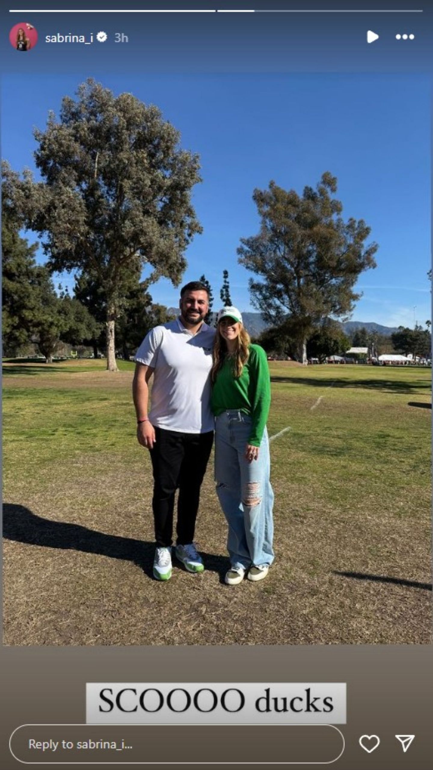 Sabrina Ionescu posed with her husband before the Rose Bowl.