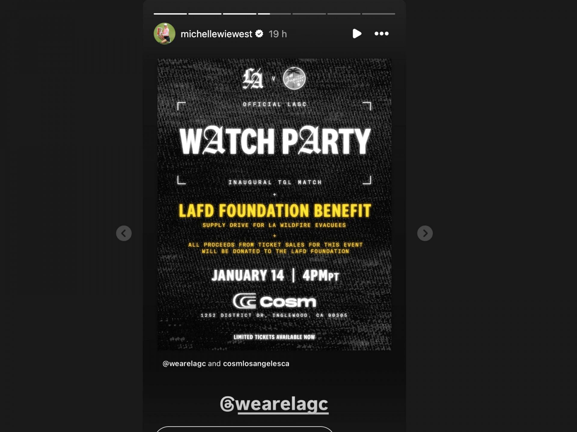 LAGC to host a watch party to raise funds for Los Angeles fire victims (Image via Instagram@michellewiewest)