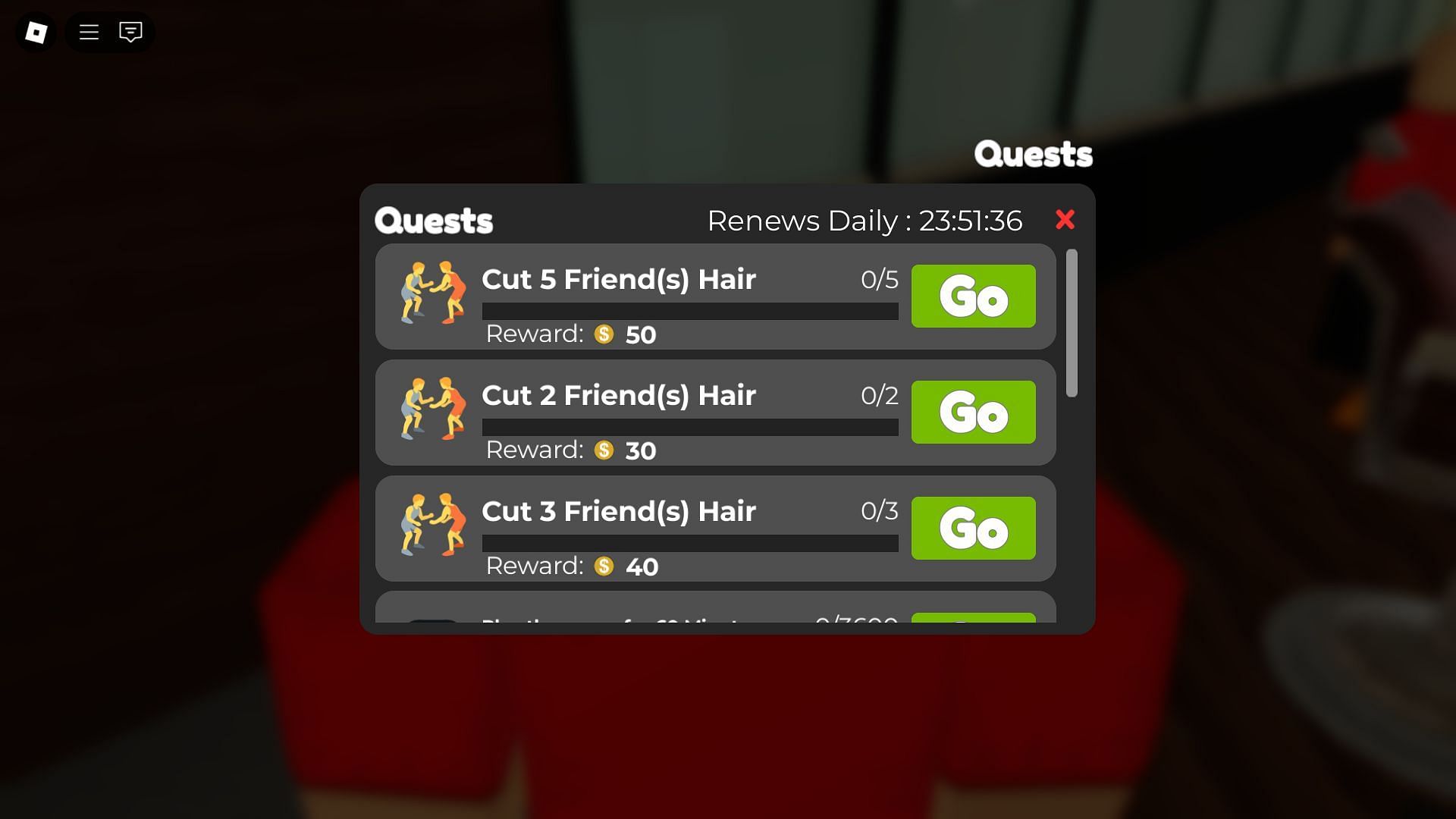 Quest tracker screen (Image via Roblox)