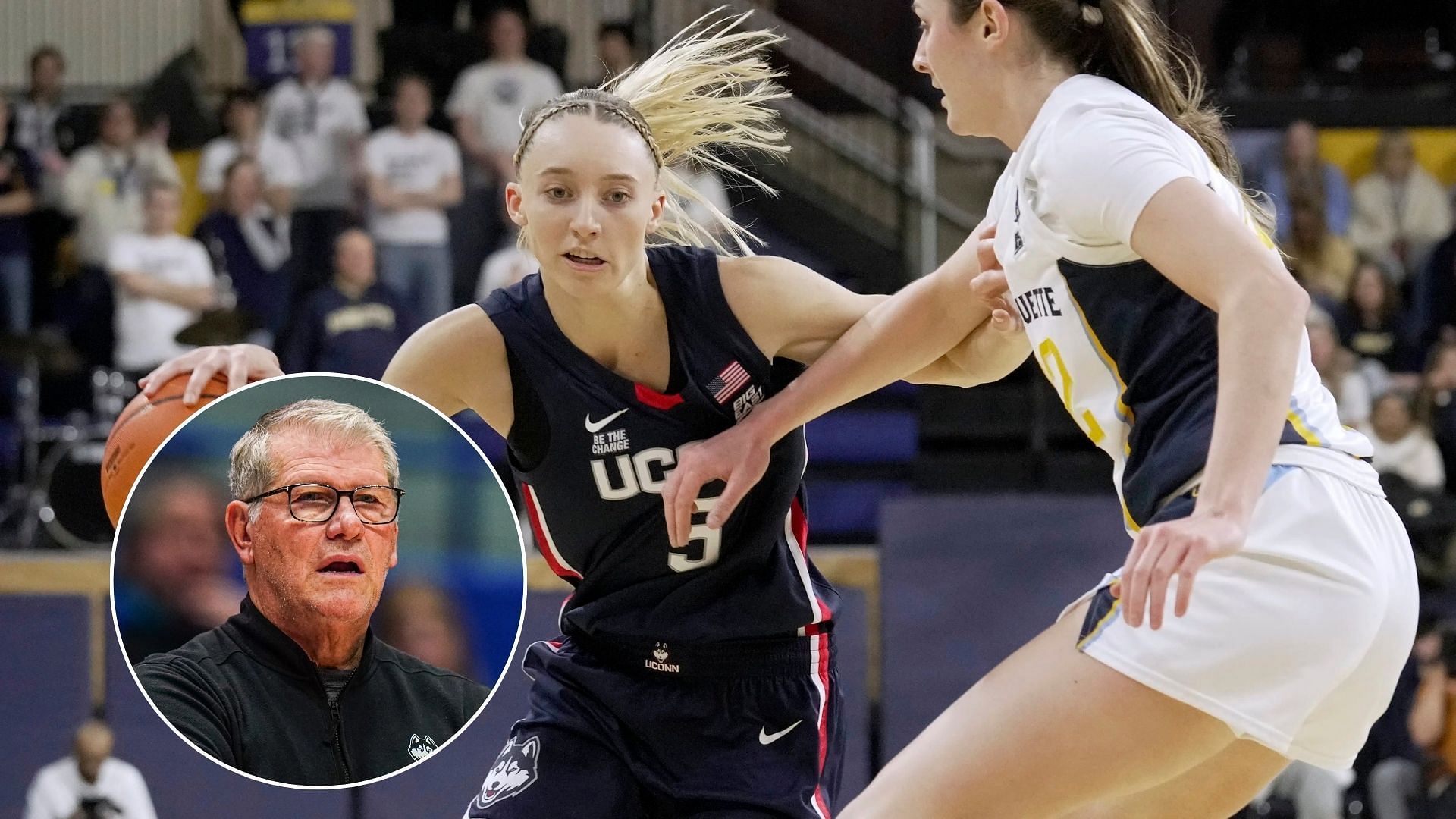 Paige Bueckers and Geno Auriemma