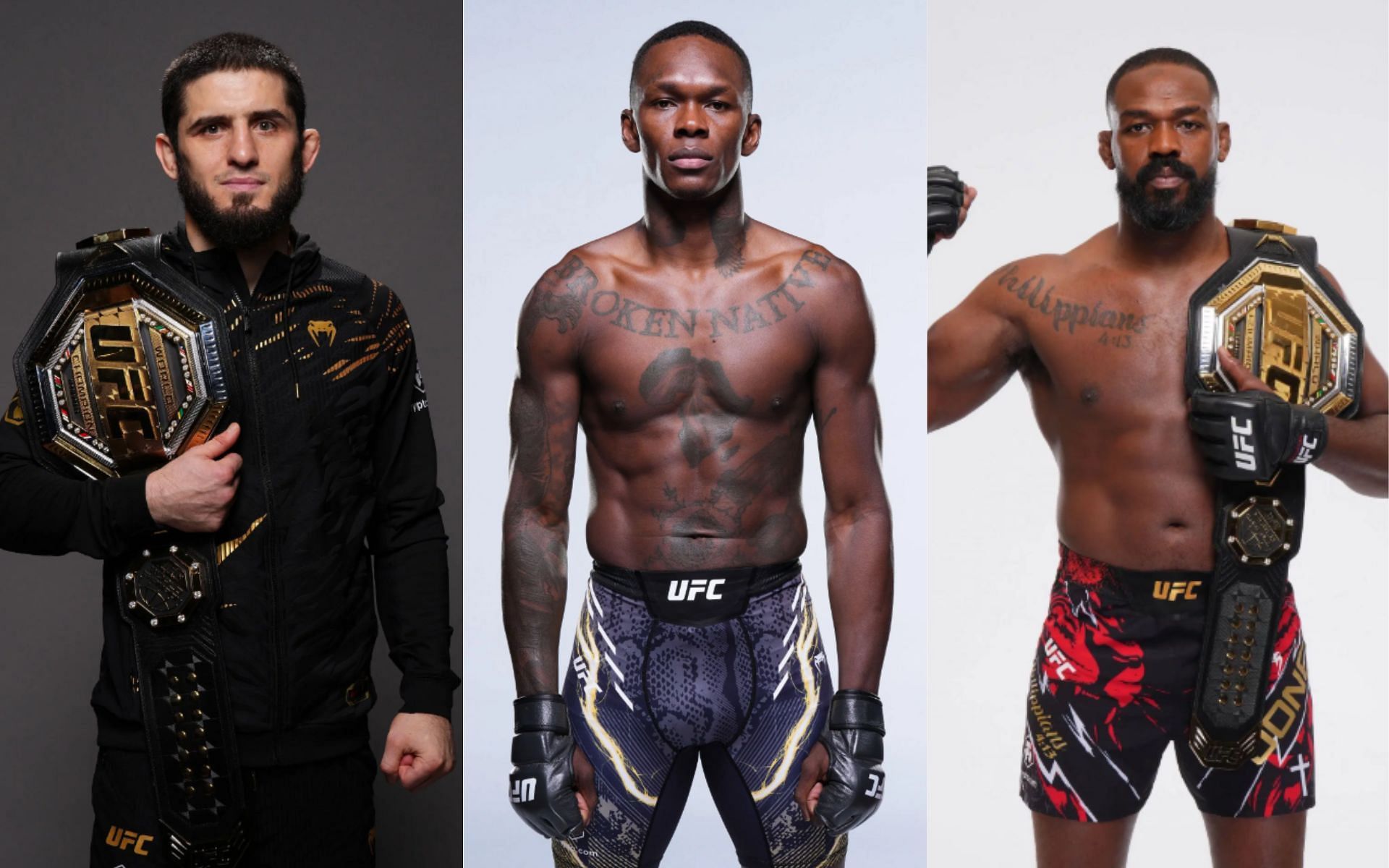 Islam Makhachev, Israel Adesanya, and Jon Jones