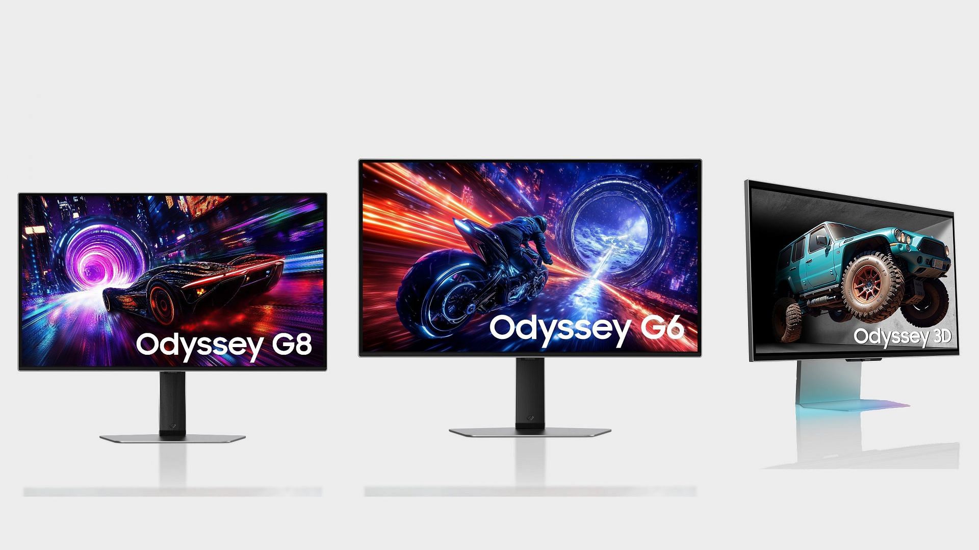 Samsung Odyssey G6, G8, and 3D (Image via Samsung)