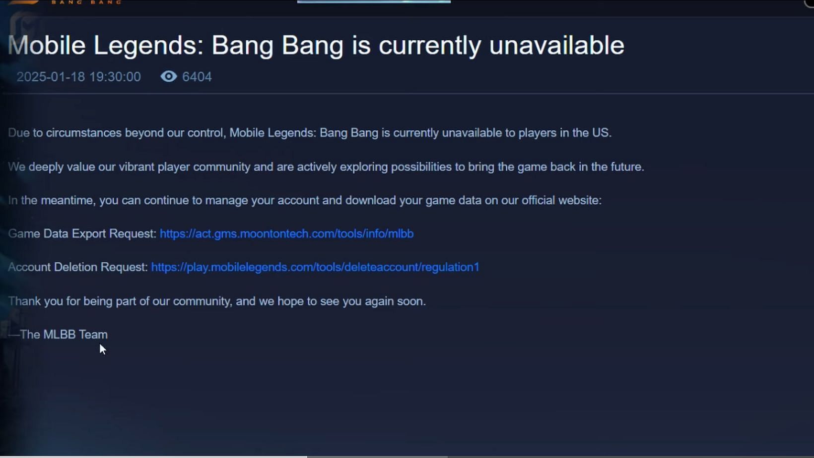 Mobile Legends has been banned in the USA (Image via YouTube/Airyus Online)