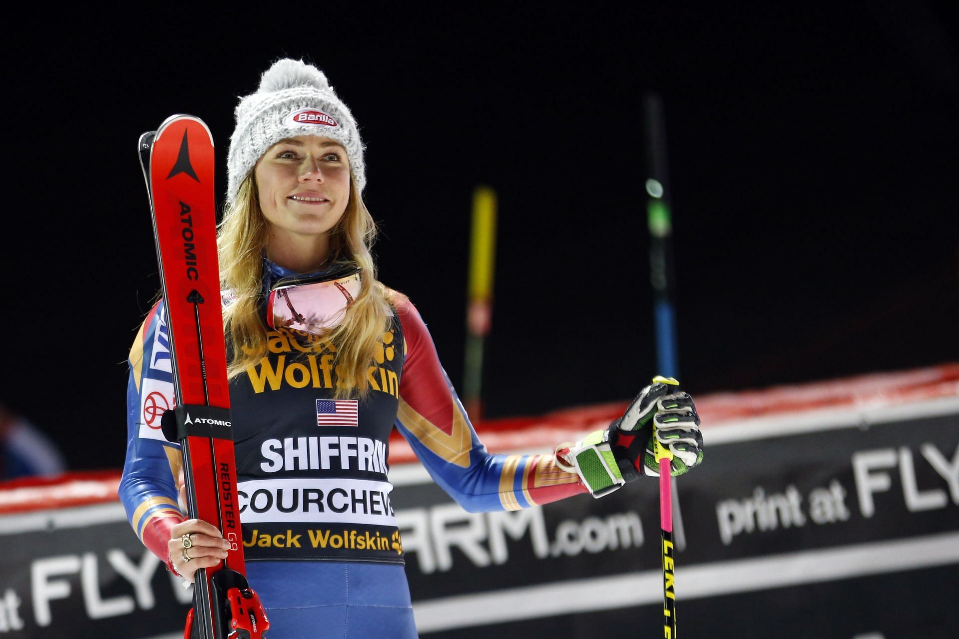 Shiffrin after clinching the first position in the Parallel Slalom event in France during the 2017 FIS Ski World Cup (Image via: Getty Images)