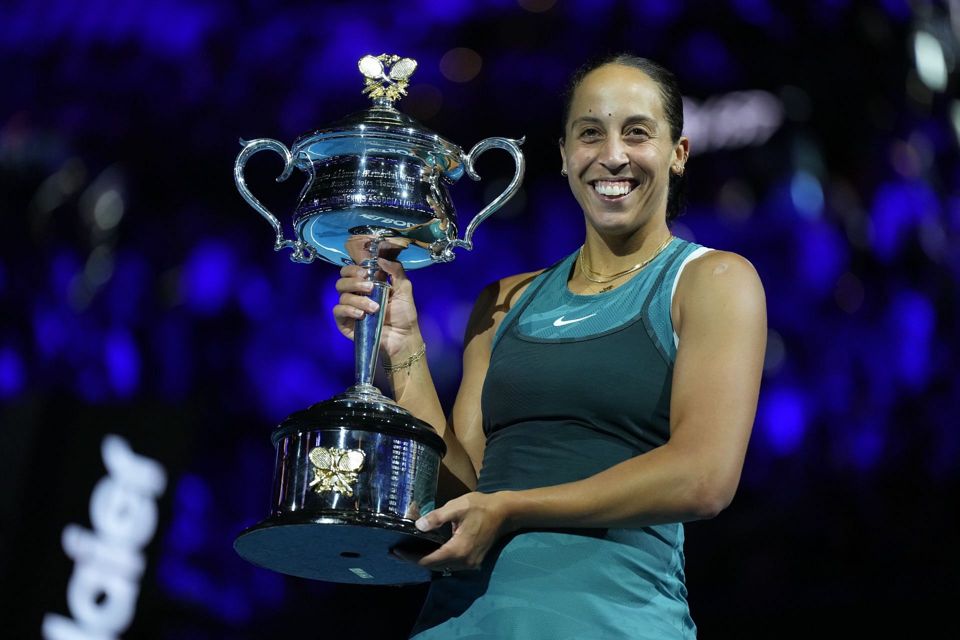 Madison Keys celebrates winning the 2025 Australian Open women&#039;s singles title (Source: Getty)