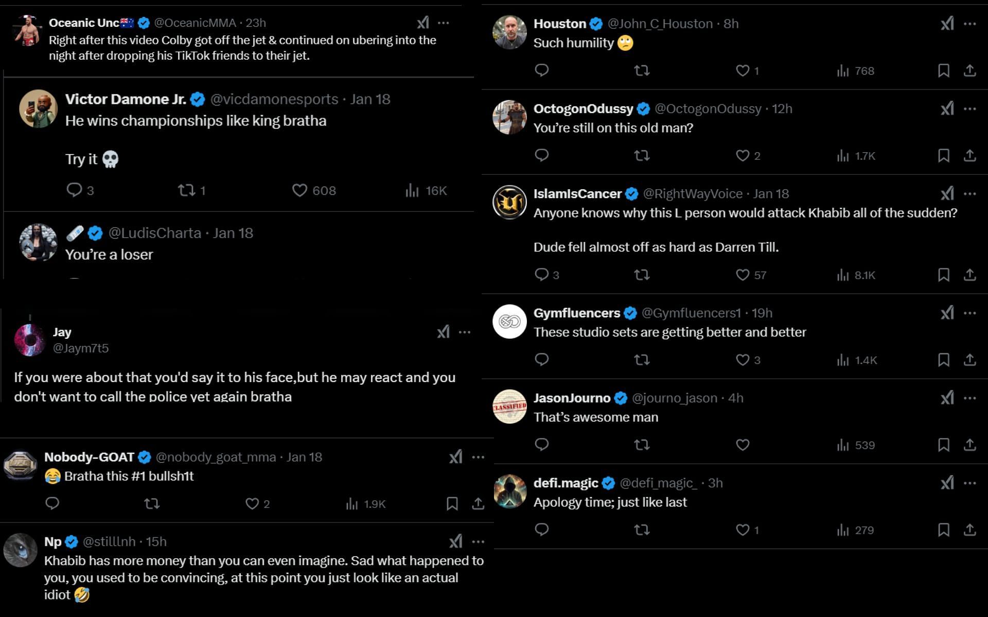 Fans react to Colby Covington&#039;s video mocking Khabib Nurmagomedov. [Screenshots courtesy: @ColbyCovMMA on X]