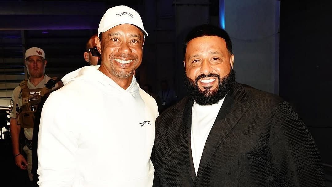 Tiger Woods and DJ Khaled at TGL / Source: @djkhaled on IG