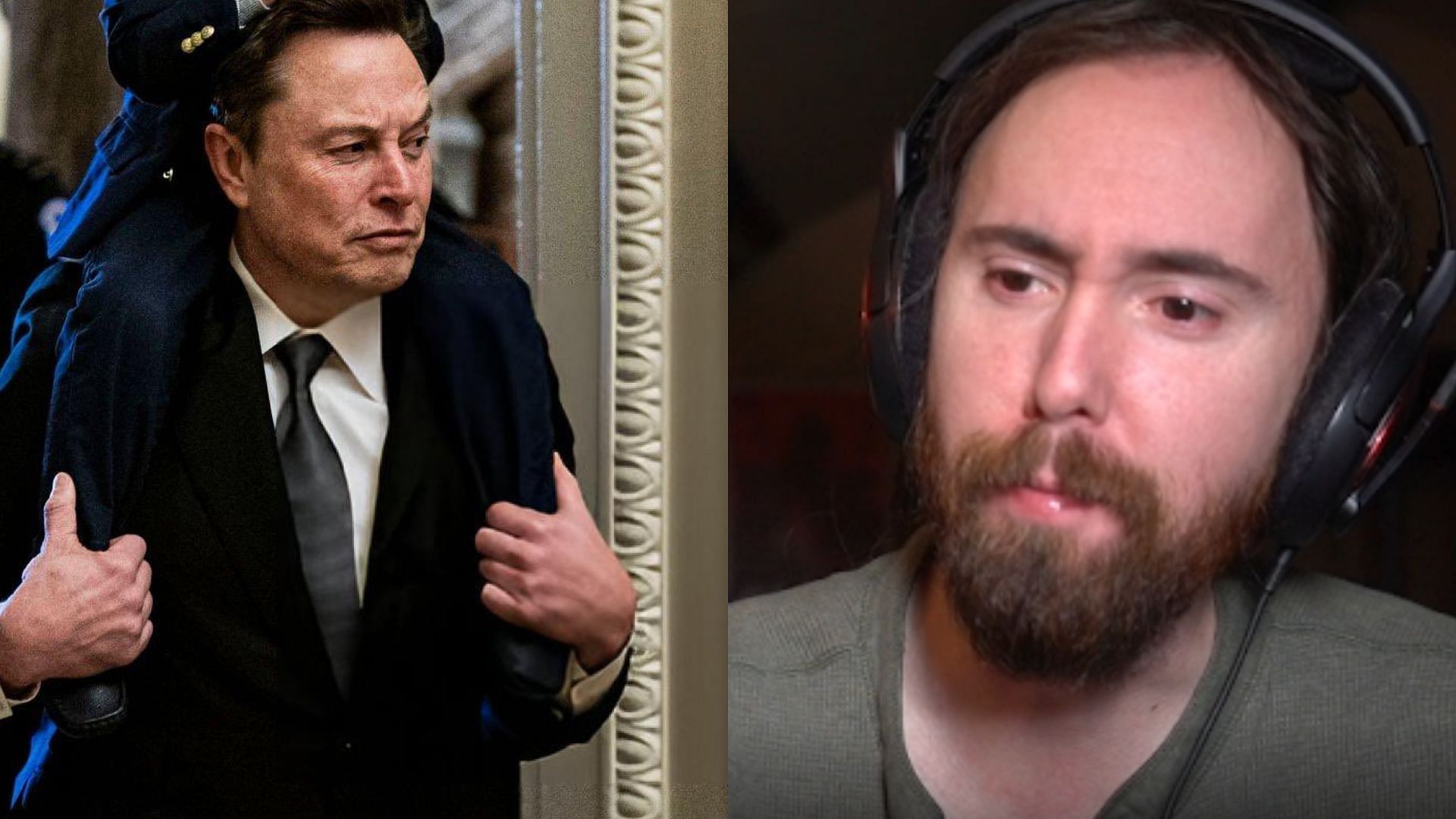 Asmongold and Elon Musk have been feuding with each other recently (Image via zackrawrr/Twitch and @elonmusk/X)