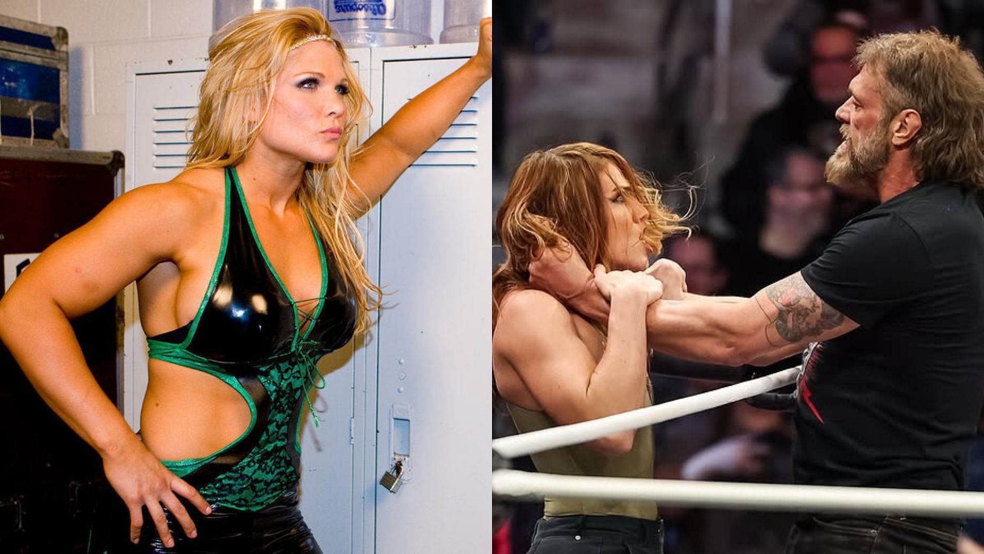 Beth Phoenix (left) and Marina Shafir &amp; Adam Copeland (right). (Image credits: wwe.com &amp; Marina Shafir