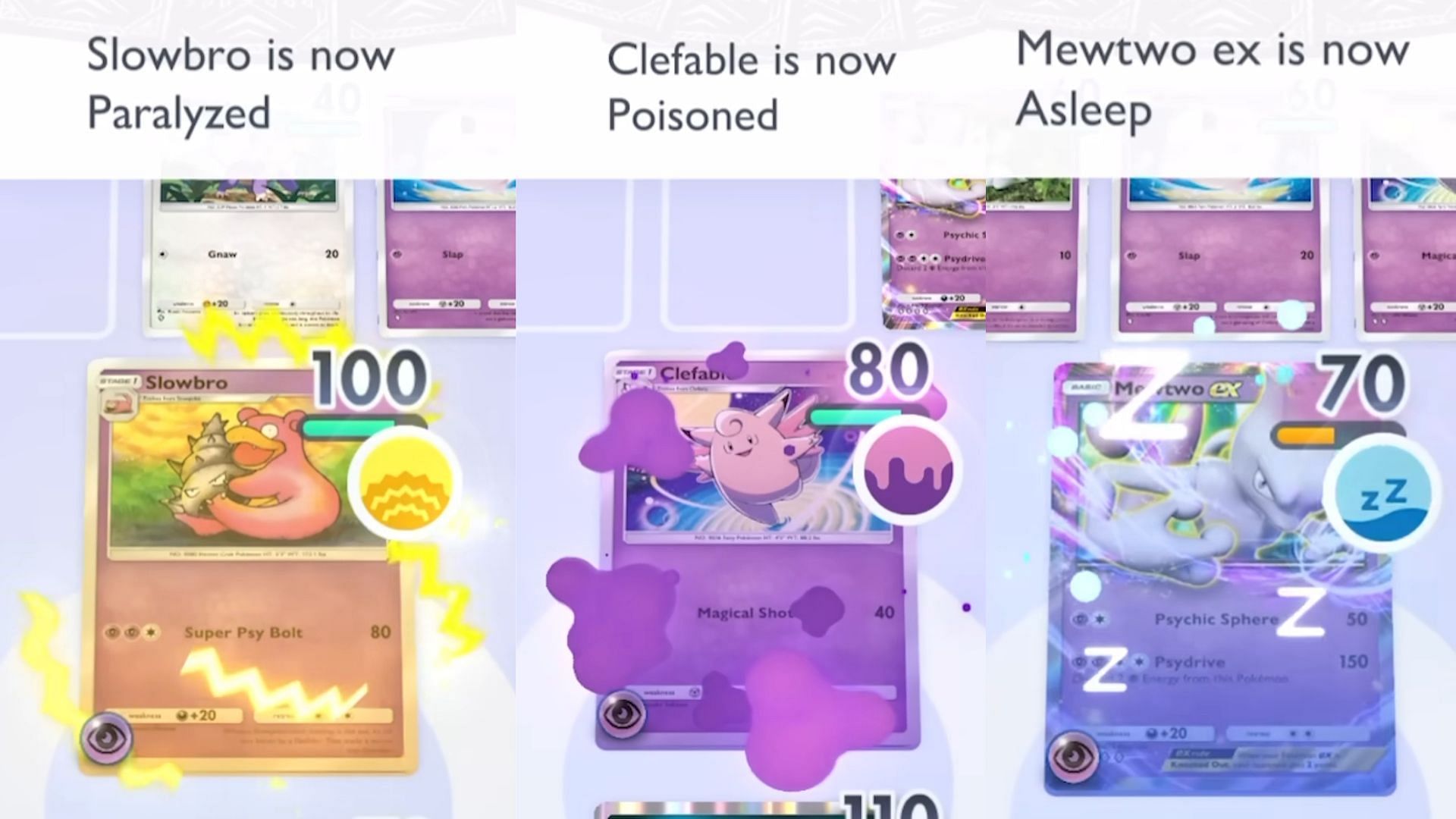 Paralyzed, Poisoned and Asleep as seen in the game (Image via The Pokemon Company)