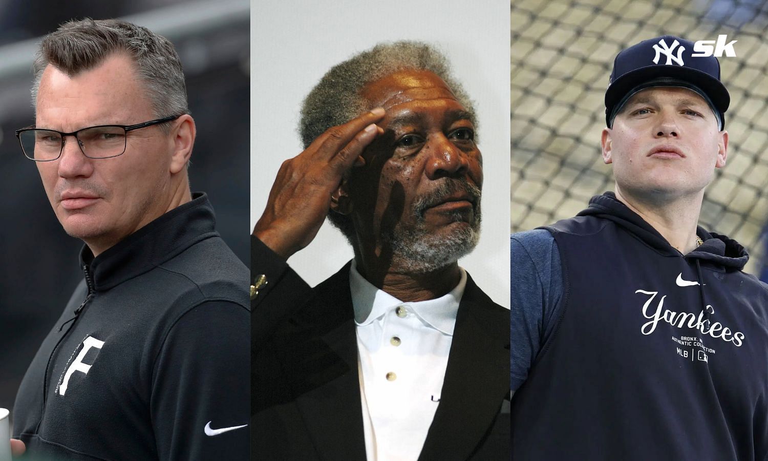 Pirates executive Ben Cherington (left), Morgan Freeman (center), Alex Verdugo (right) (Image 1: Imagn, Images 2 &amp; 3: Getty)