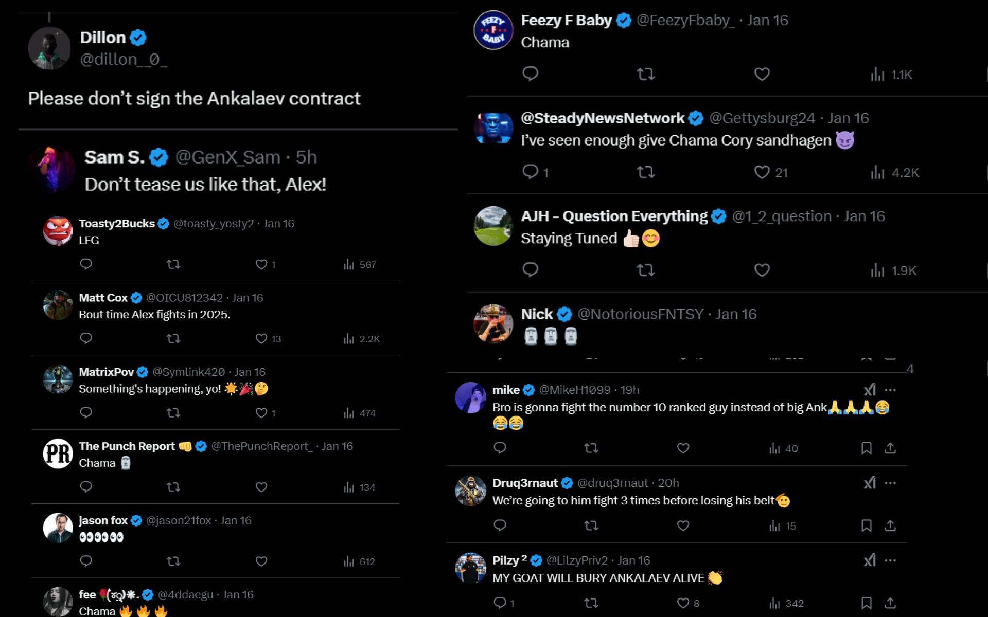 Fans react to Alex Pereira&#039;s recent X post. [Screenshots courtesy: @AlexPereira on X]