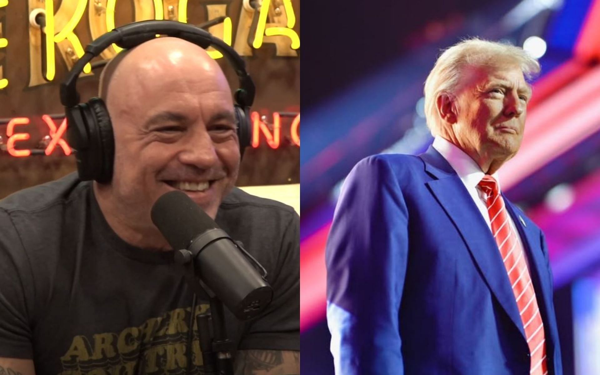 Joe Rogan (left) talks about being present at the inauguration of Donald Trump (right). [Image credit: @realdonaldtrump on Instagram, Joe Rogan Experience on YouTube]