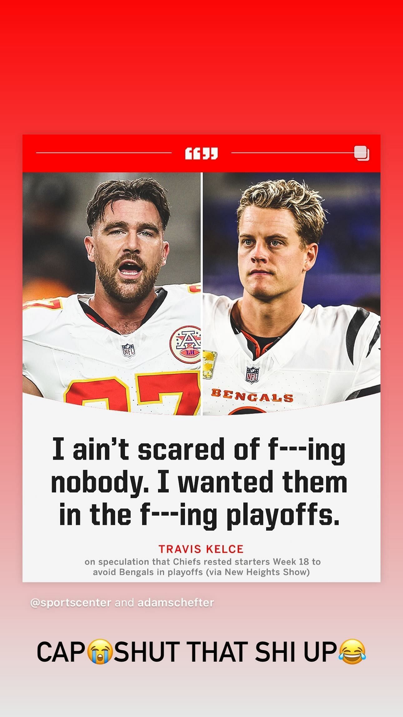 Cam Taylor-Britt rages at Travis Kelce over the Bengals&#039; elimination from playoff contention.