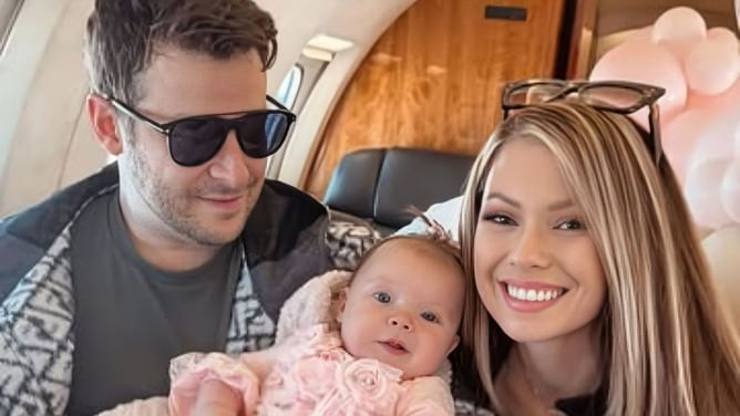 Marco Andretti's fiancee Billie Jo Powers heartwarming moments celebrating daughter Miura's first flight
