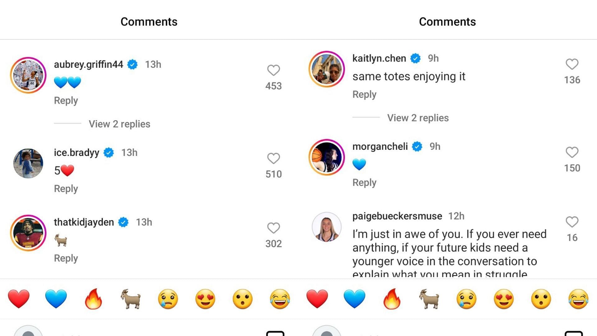 Washington quarterback Jayden Daniels and UConn players reacted to Paige Bueckers&#039; post on Instagram. Source: Instagram/@paigebueckers