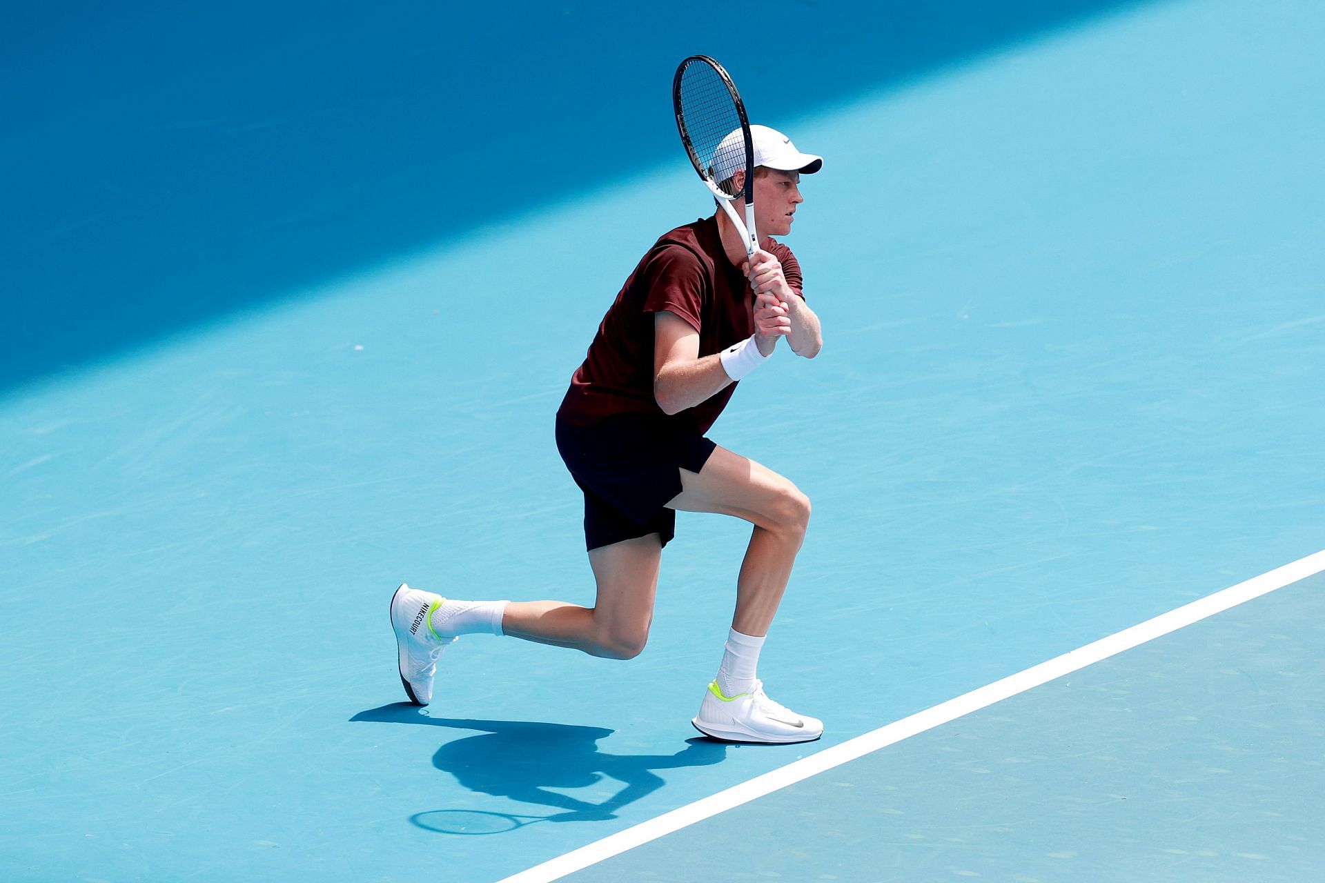 Jannik Sinner during a training session ahead of the Australian Open 2025. - Source: Getty