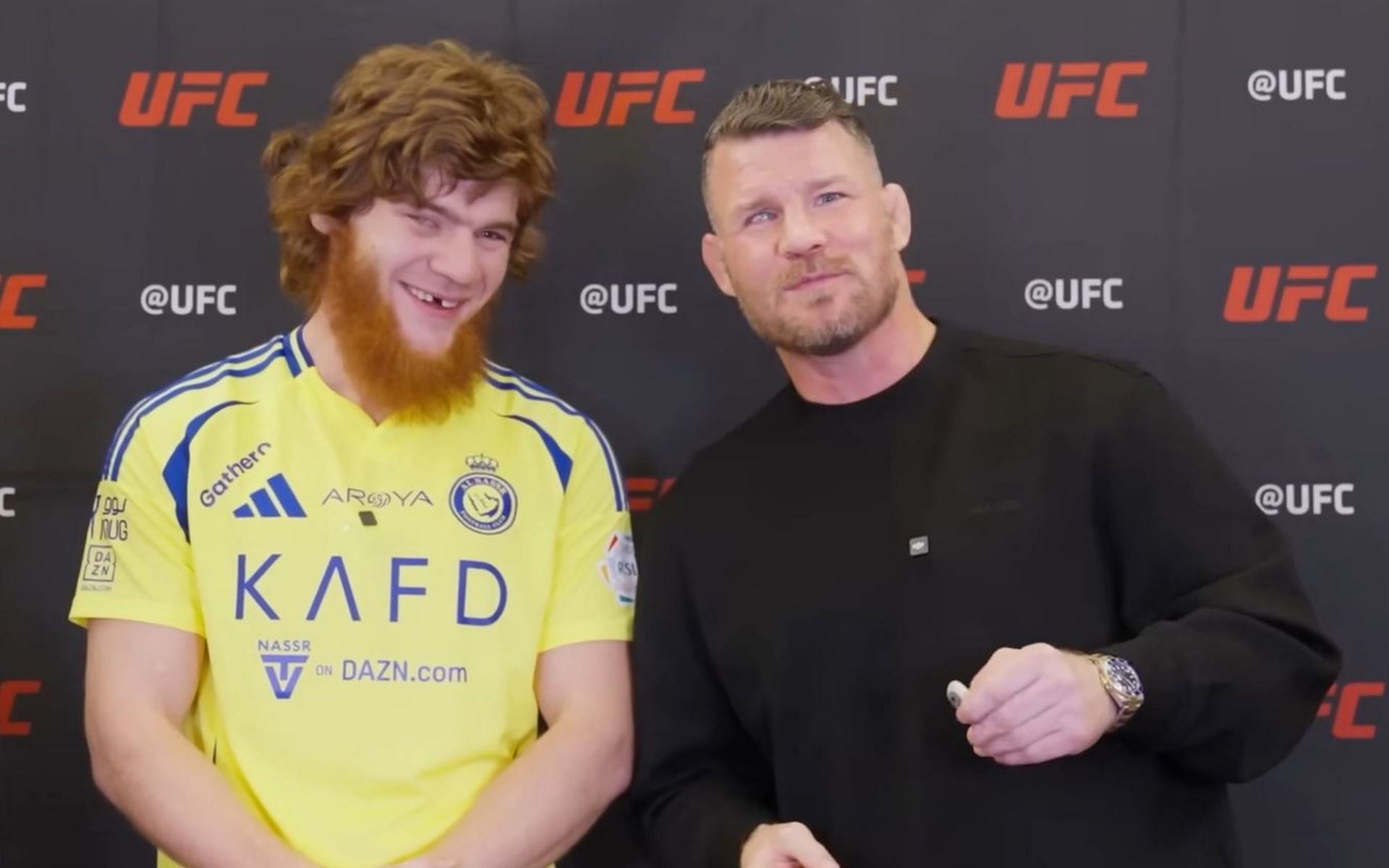 Shara Magomedov (left) looks up to Michael Bisping (right) as motication. [Image credit: Michael Bisping on YouTube]