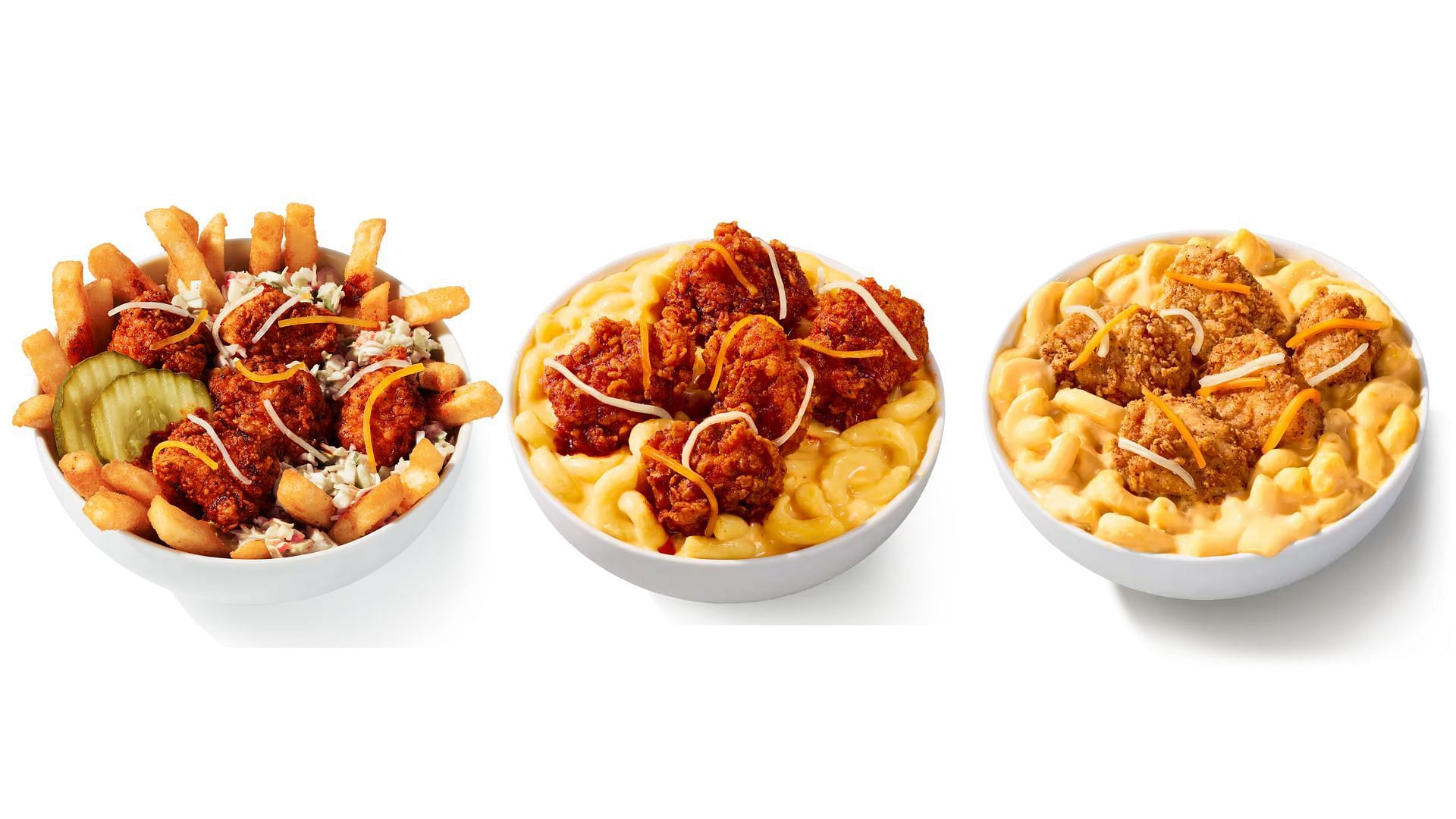 Some of the $5 bowls from the limited edition KFC menu (Image via KFC)