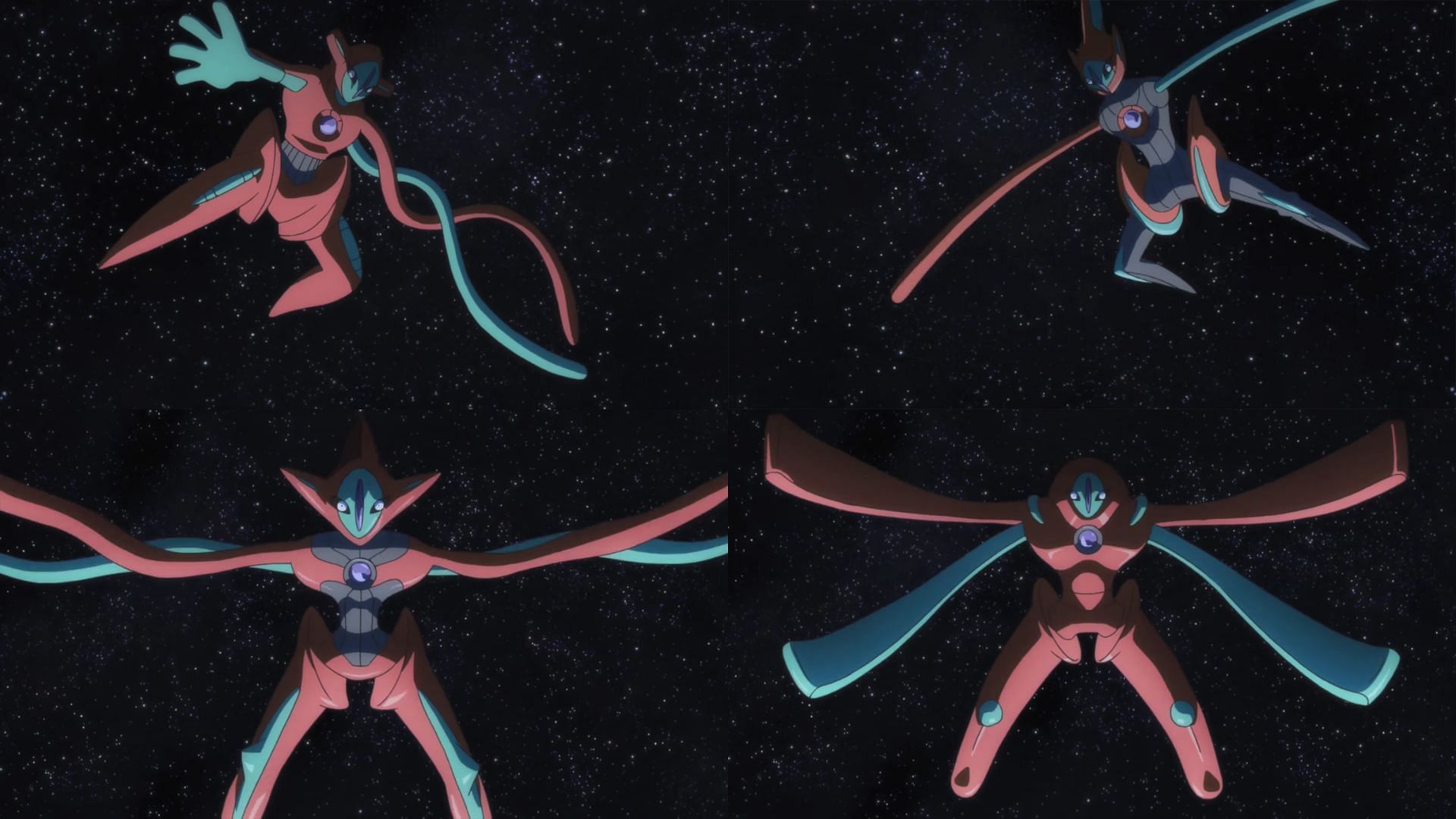 Deoxys and all its forms as seen in the anime (Image via The Pokemon Company)