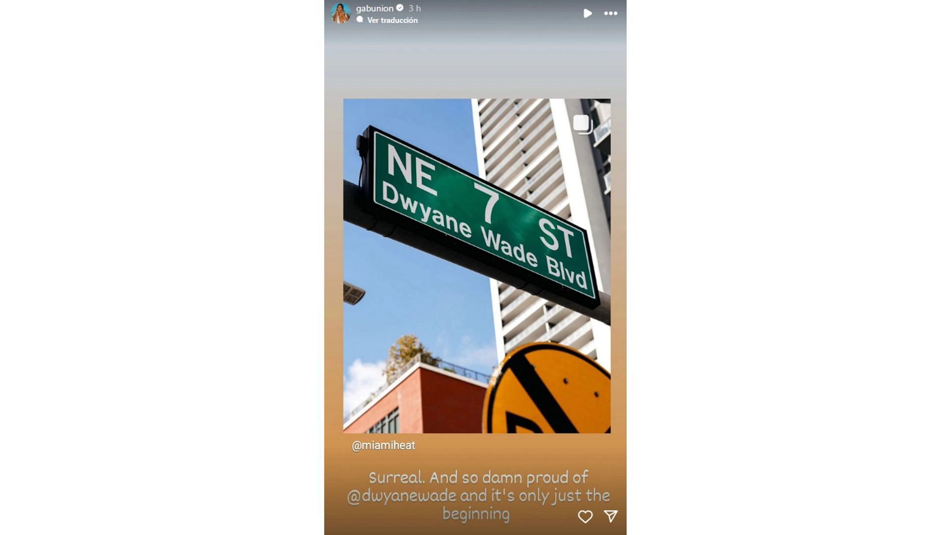 Gabrielle Union congratulates husband Dwyane Wade after NBA star has Miami street named after him. Photo Credits: Gabrielle Union&#039;s IG page