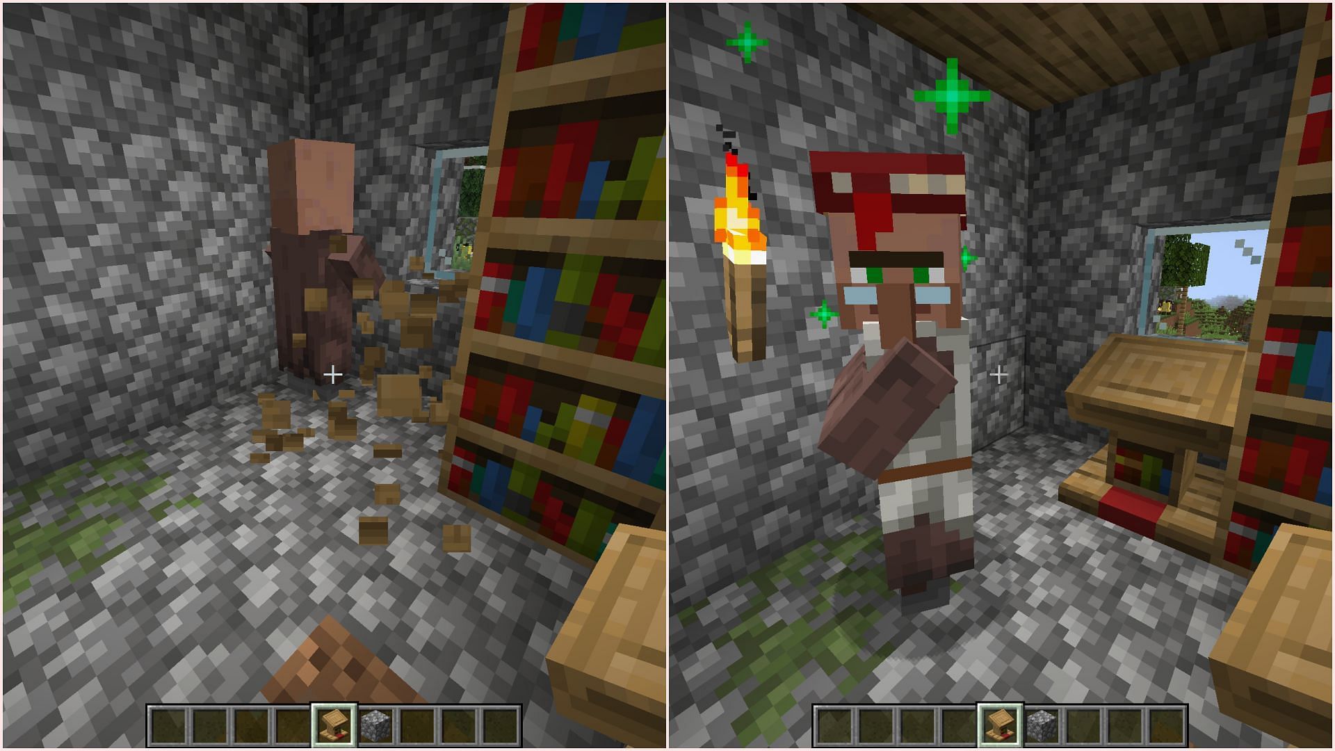 This process must be rinsed and repeated until you get a silk touch from the librarian (Image via Mojang Studios)