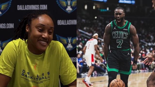 Jaylen Brown&rsquo;s near namesake Jaelyn Brown&rsquo;s career update (Image Source: @DallasWings/X, @FCHWPO/X)