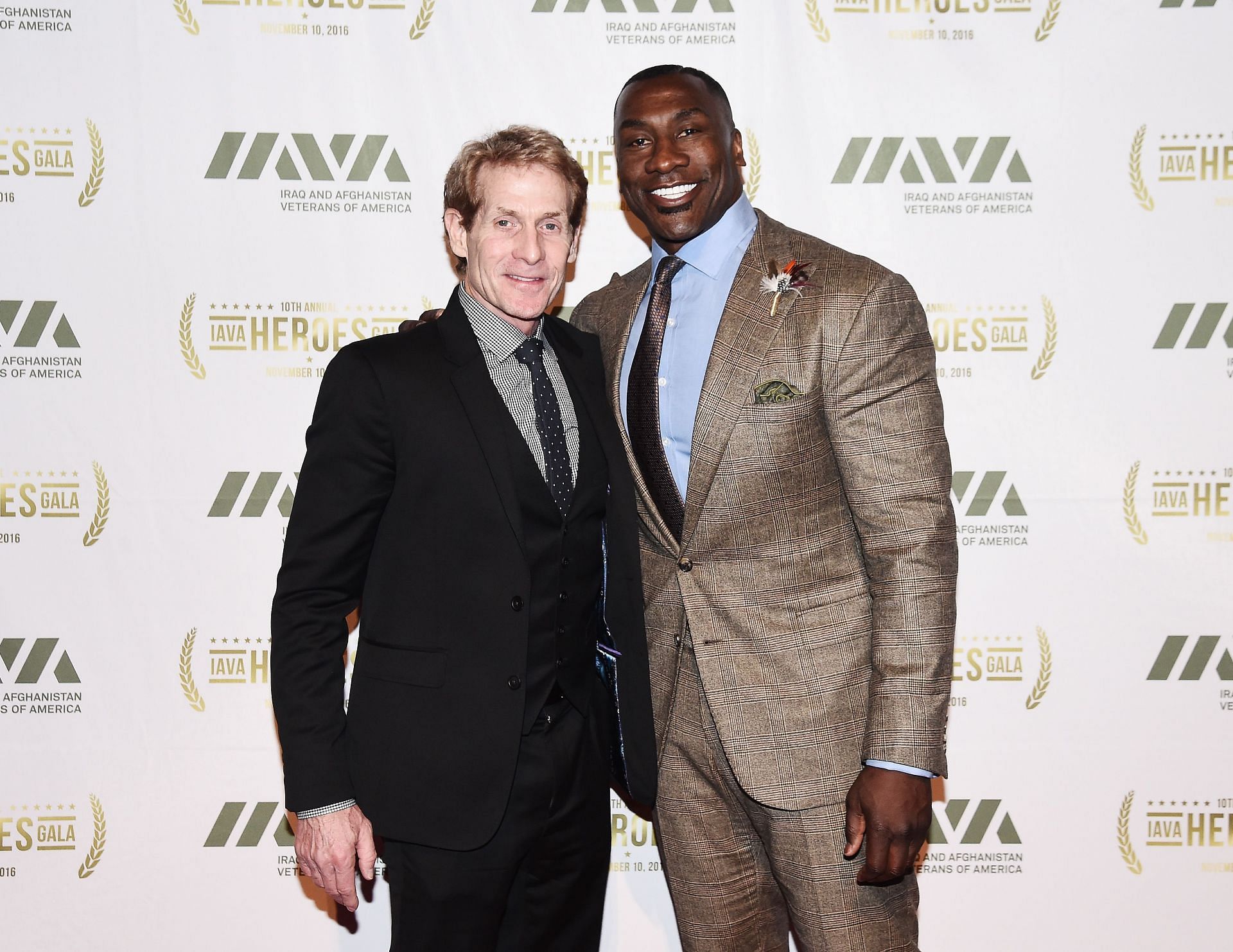 Skip Bayless (L) and Shannon Sharpe (R) at the 2016 IAVA Heroes Gala (Image via Getty)