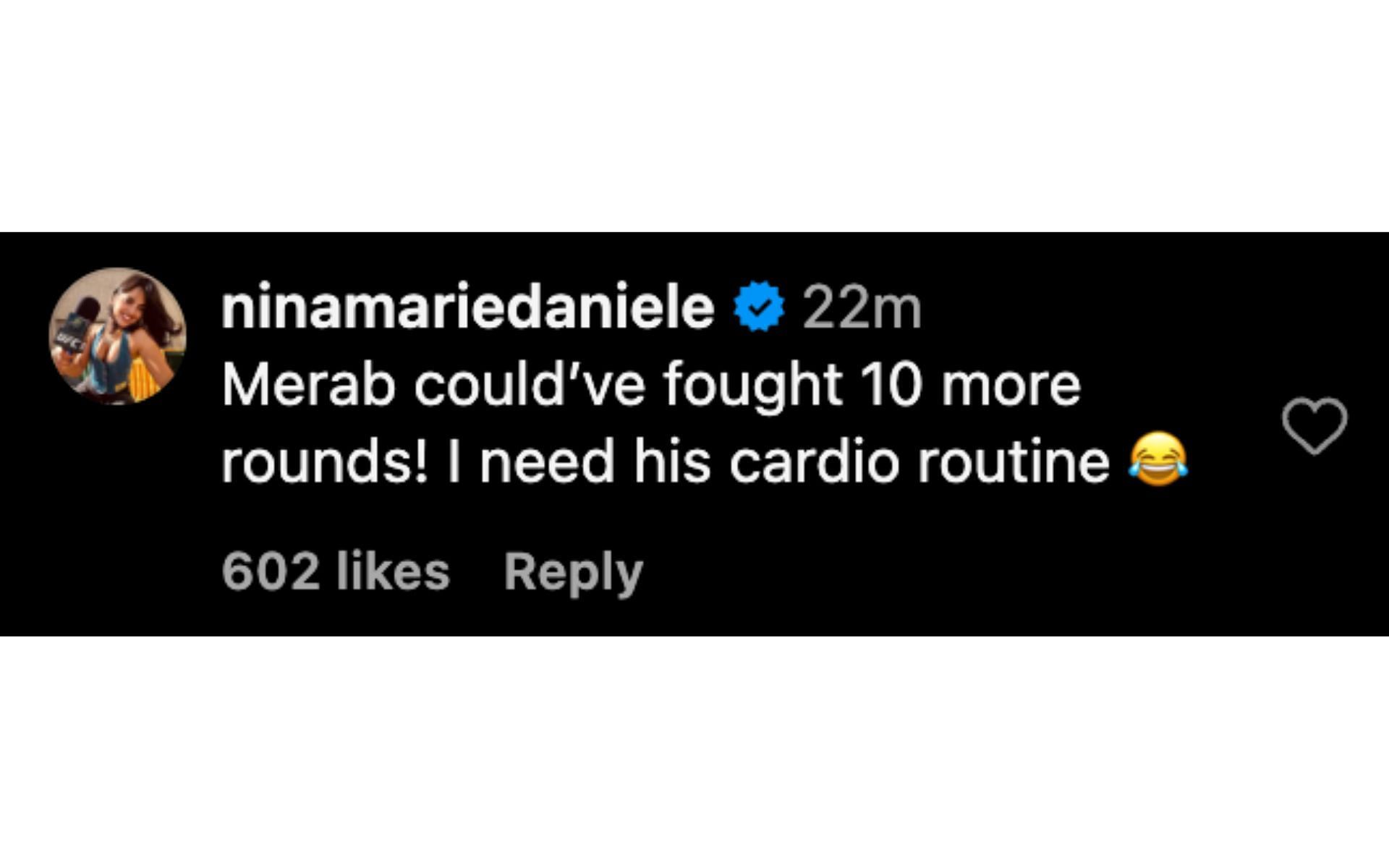 Screenshot of Nina-Marie Daniele&#039;s reaction to the post.