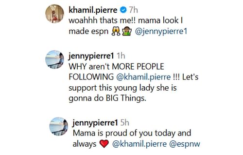 Jenny Pierre and Khamil Pierre share a heartfelt moment on ESPN's post | via @espnw/ig