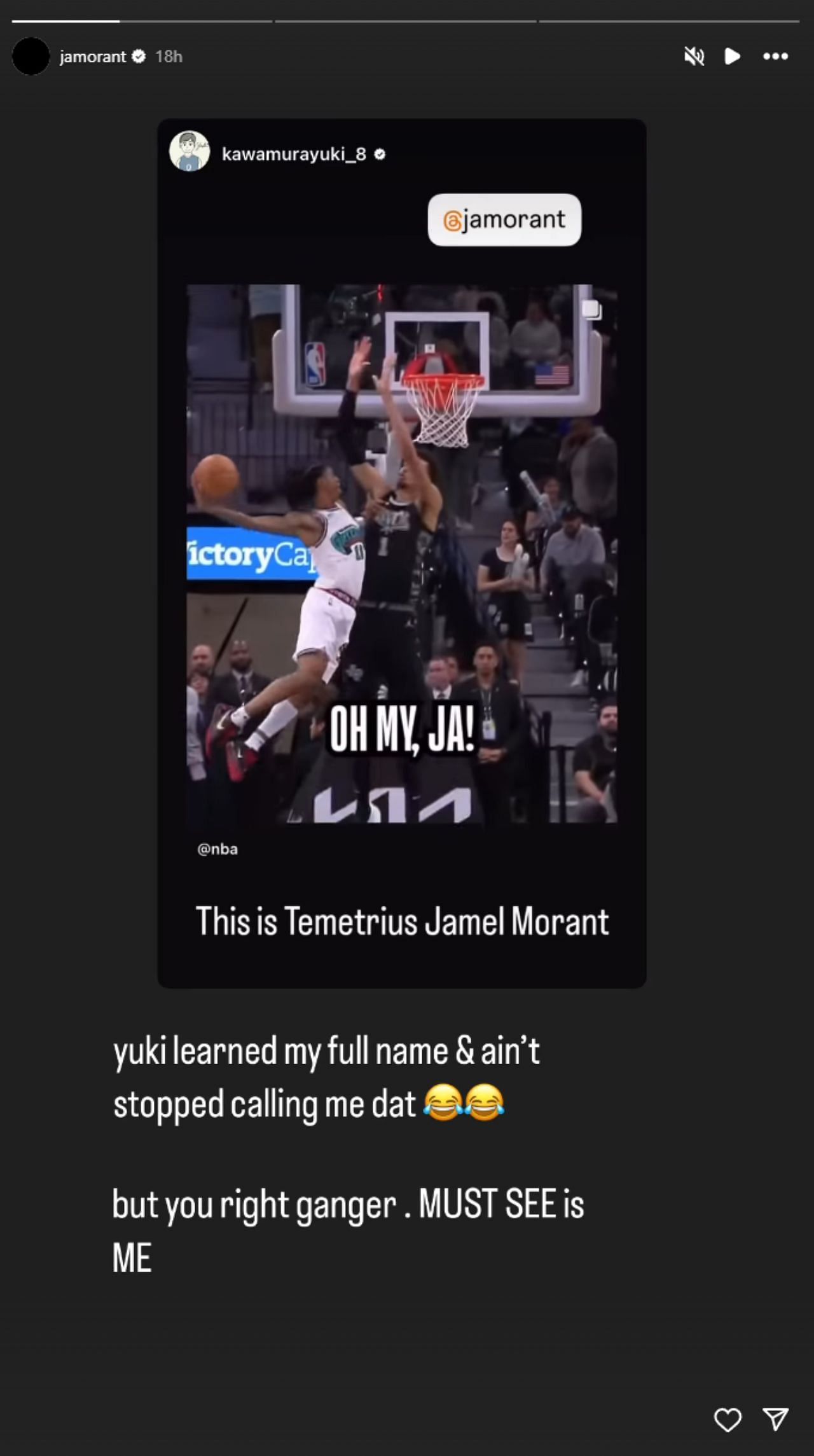 Ja Morant&#039;s Instagram Story - Source: @jamorant