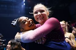 Jade Carey reacts to being reunited with Jordan Chiles before their NCAA Gymnastics 2025 season opener