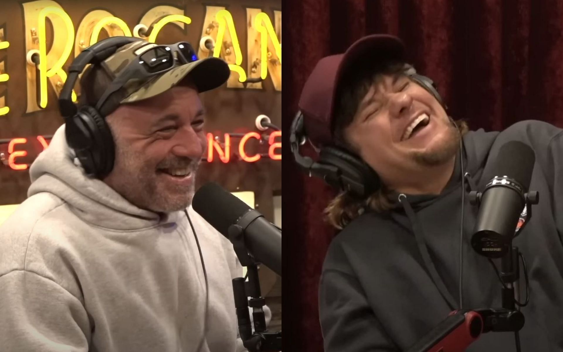 Joe Rogan (left) and Theo Von (right) laugh it up on JRE. [Image credit: Joe Rogan Experience on YouTube]