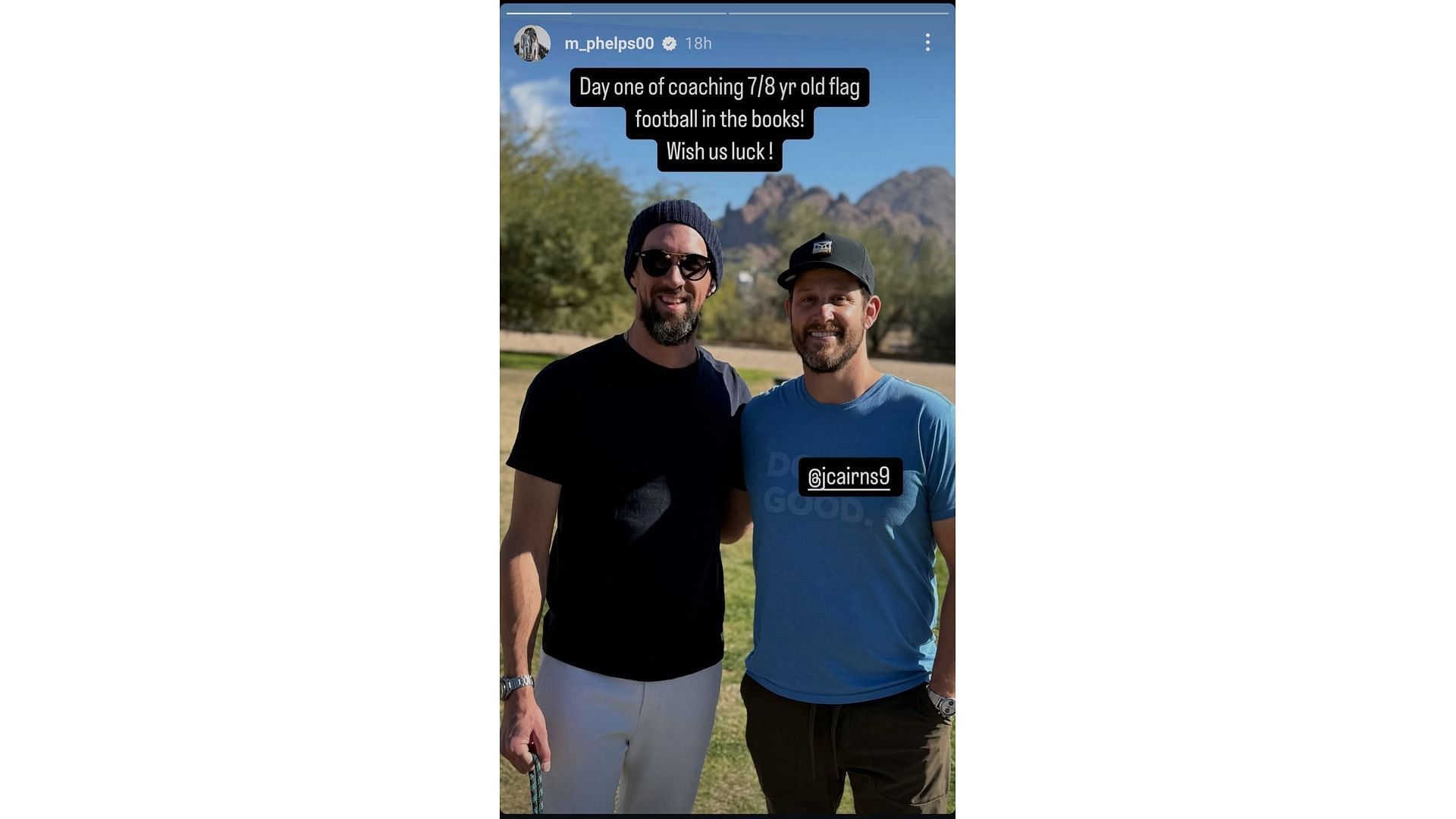 Screenshot of Phelps&#039; Instagram story feat his first day of his coaching days (Image via: Phelps Instagram handle)