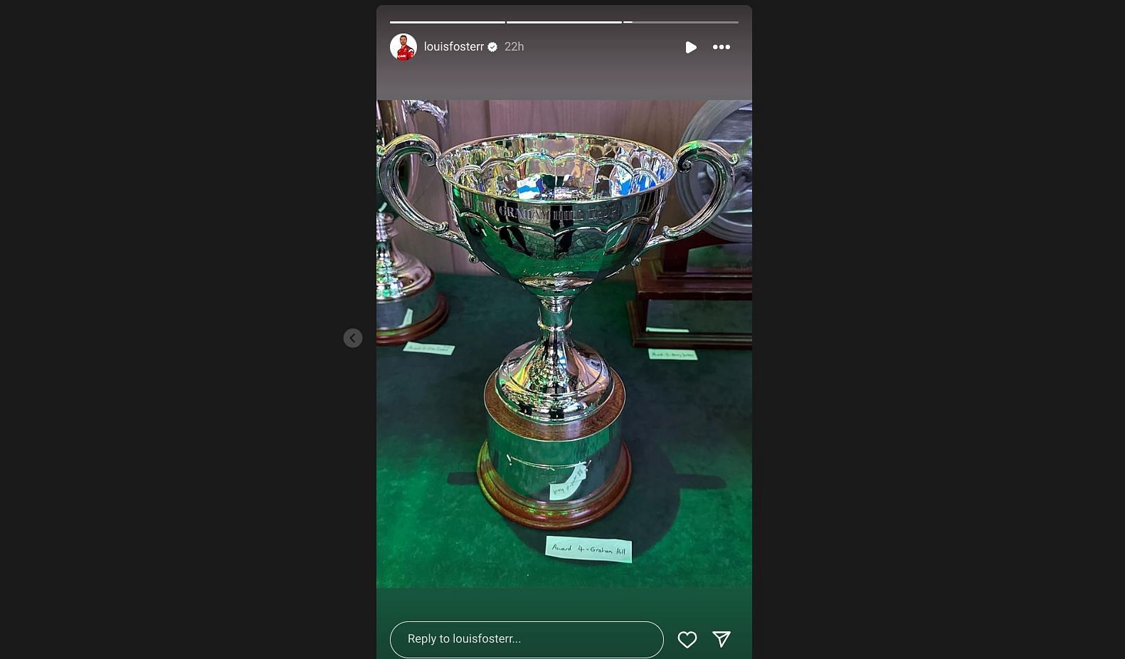 Foster&#039;s story of the Graham Hill trophy - Source: via @louisfosterr on Instagram