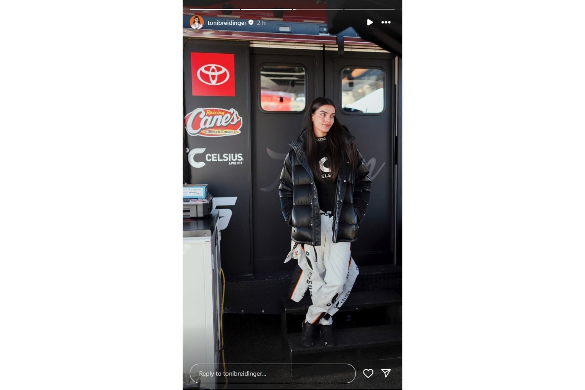 Toni Breidinger in the Toyota garage ahead of her full-time debut with Tricon Garage (@tonibreidinger on Instagram)