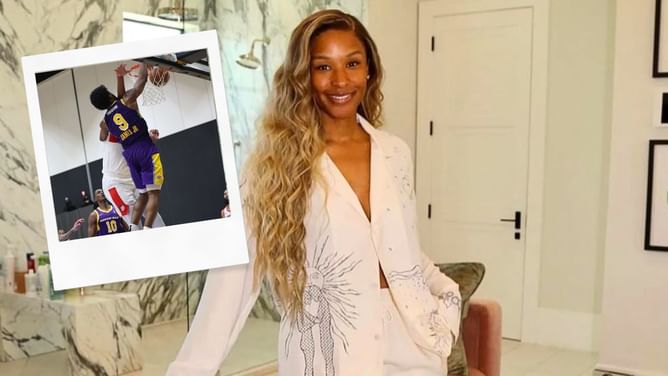 Stoked Savannah James reacts as Lakers' Bronny James channels inner “King James” with first career poster