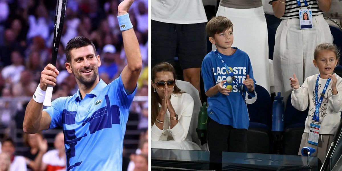 Novak Djokovic (L) and Wife Jelena, son Stefan and daughter Tara (R); ( Source - Getty Images)