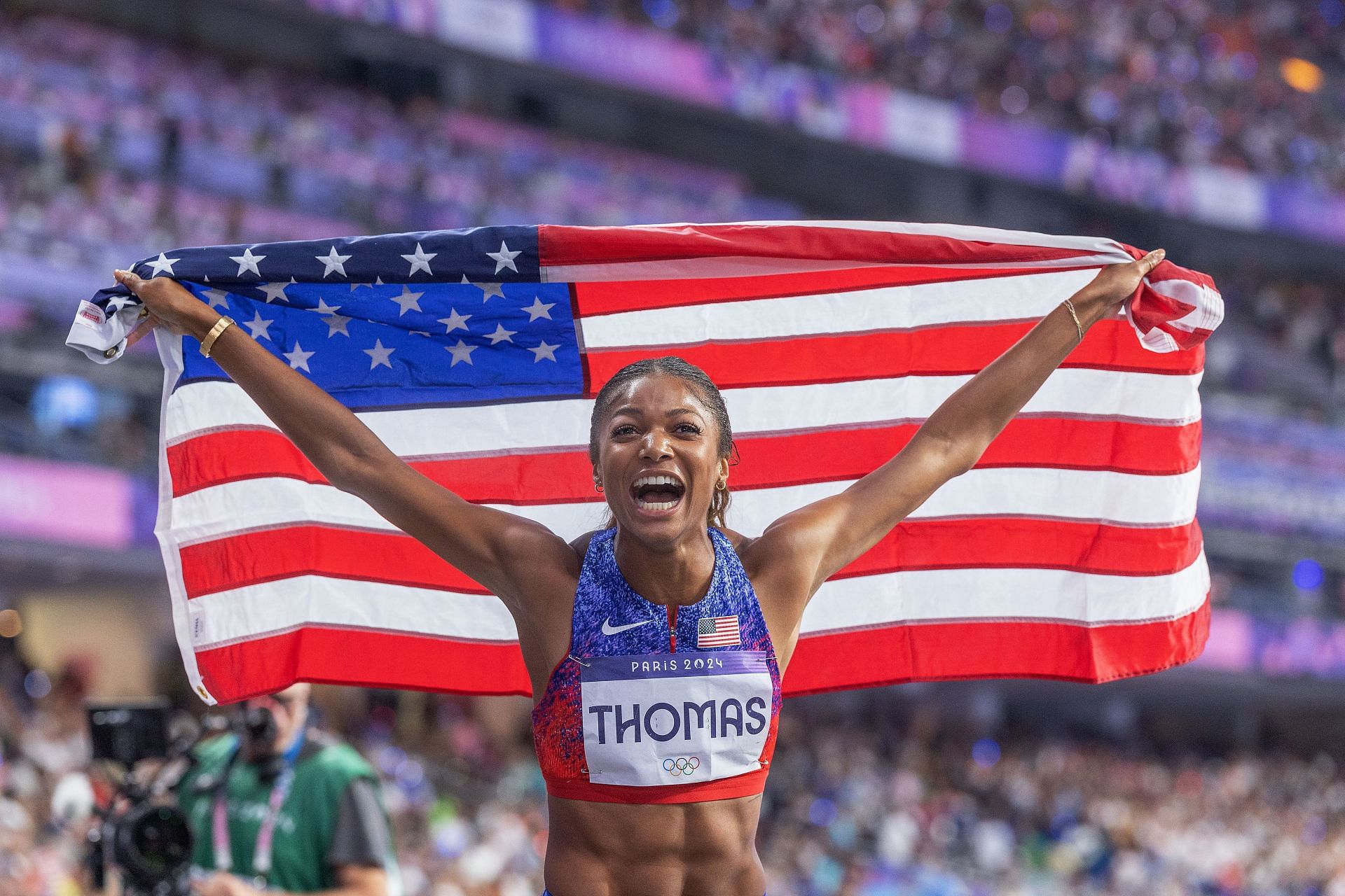 Gabby Thomas of the United States at the Olympic Games 2024 in Paris, France. (Photo via Getty Images)